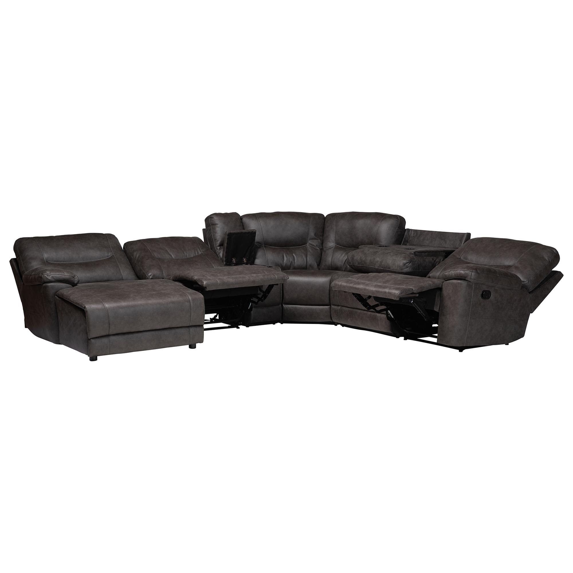 Baxton Studio Mistral 6-Piece Reclining Sectional Sofa with Left-facing Chaise Lounge - Suede Upholstered Modular Sectional with Storage