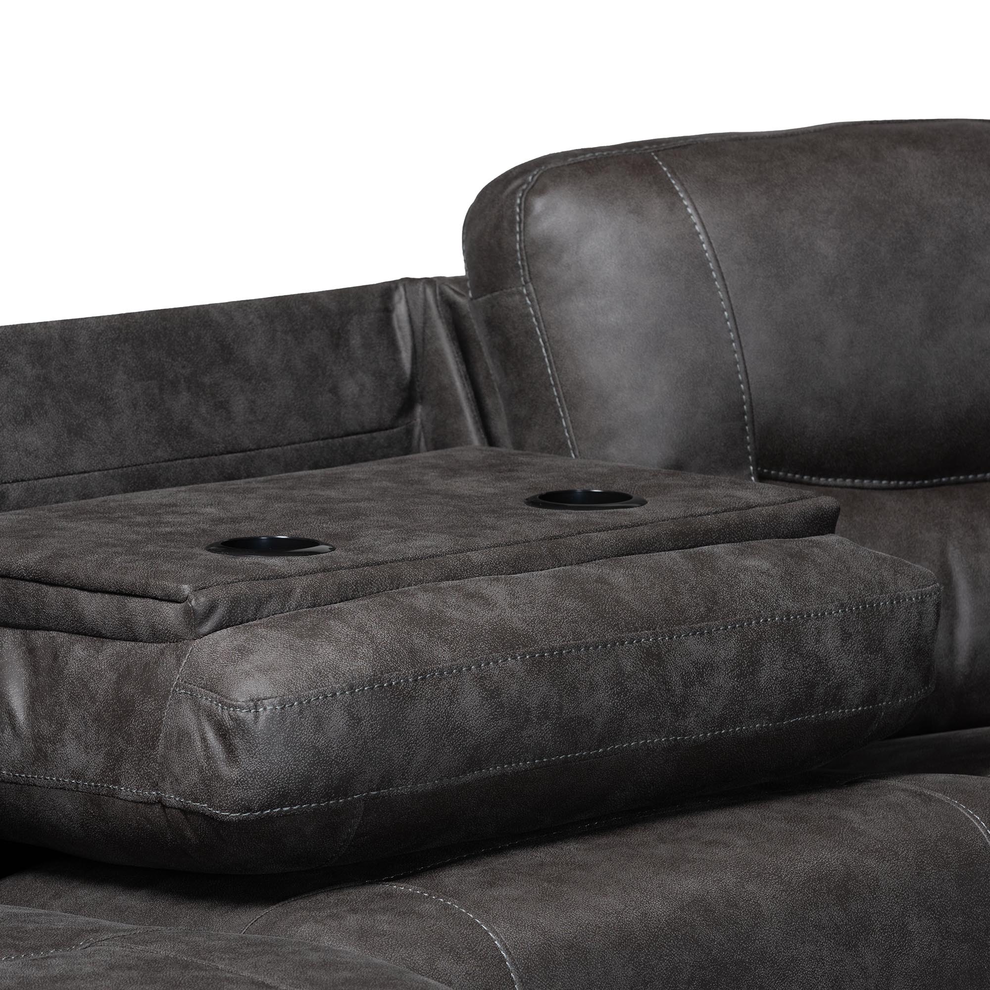 Baxton Studio Mistral 6-Piece Reclining Sectional Sofa with Left-facing Chaise Lounge - Suede Upholstered Modular Sectional with Storage