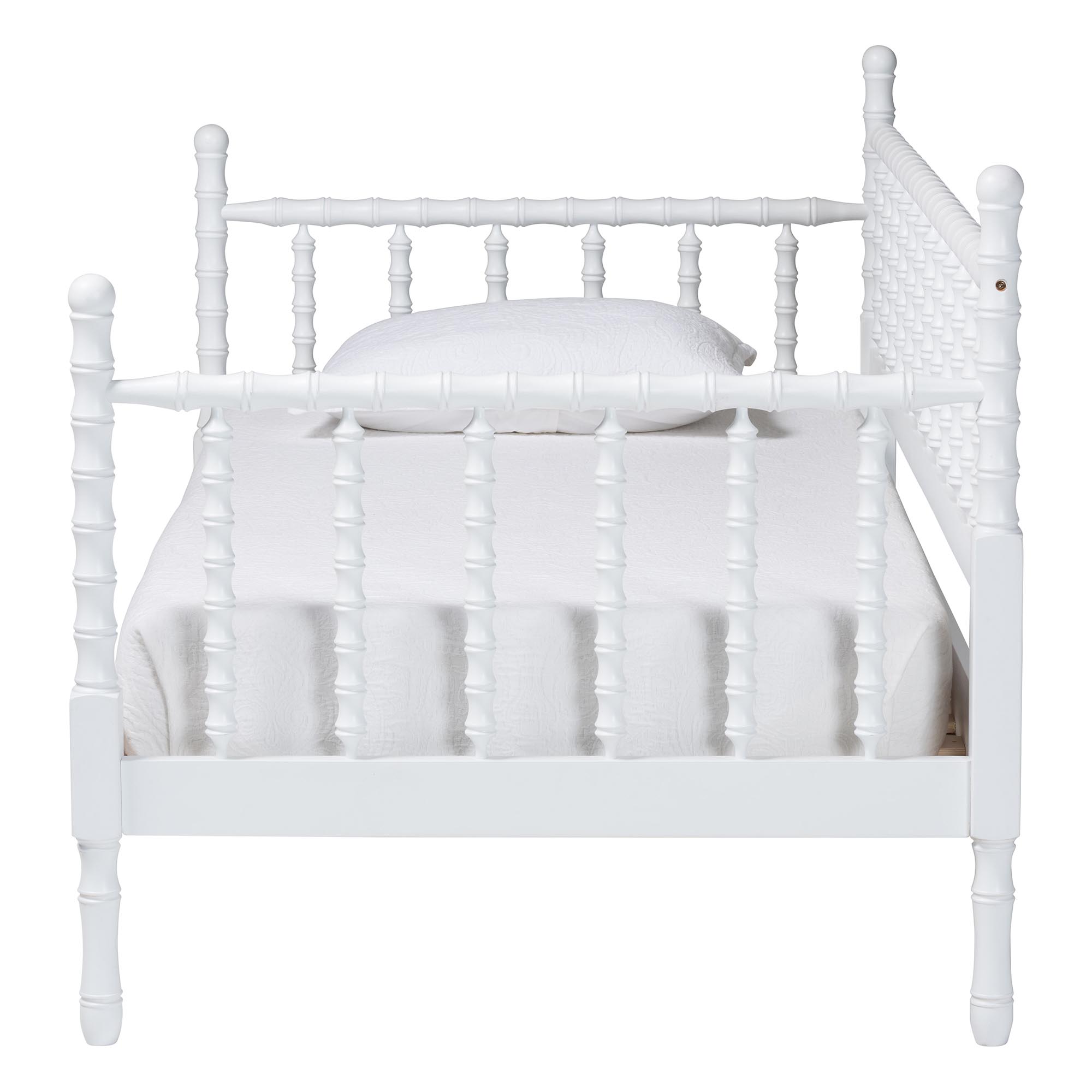 Baxton Studio Laurent Daybed - Spindle Platform Bed Frame with Bamboo-Style Turned Posts, Classic Cottage Farmhouse Furniture, Twin, White