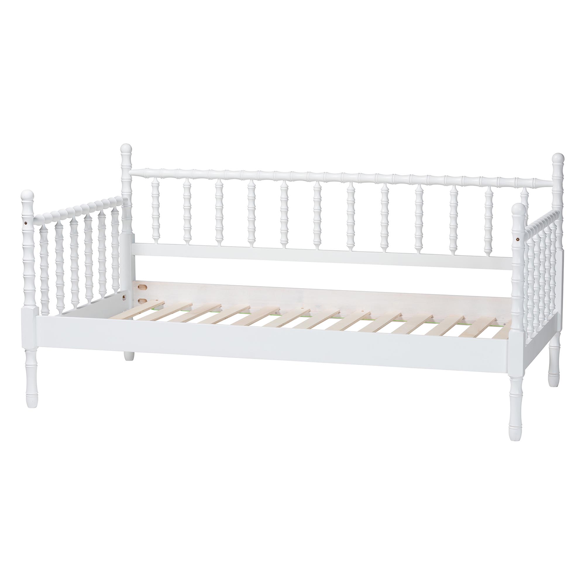 Baxton Studio Laurent Daybed - Spindle Platform Bed Frame with Bamboo-Style Turned Posts, Classic Cottage Farmhouse Furniture, Twin, White