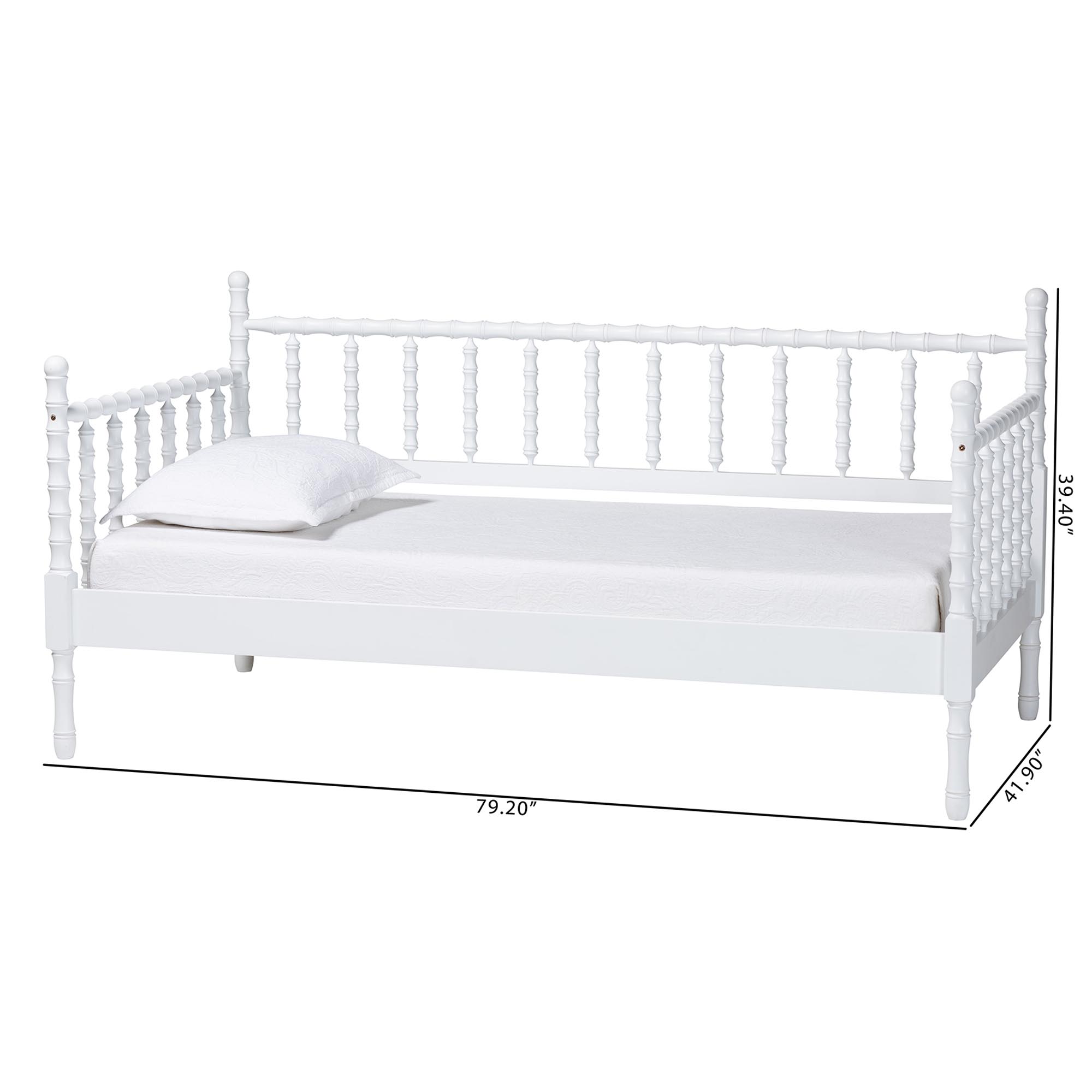 Baxton Studio Laurent Daybed - Spindle Platform Bed Frame with Bamboo-Style Turned Posts, Classic Cottage Farmhouse Furniture, Twin, White