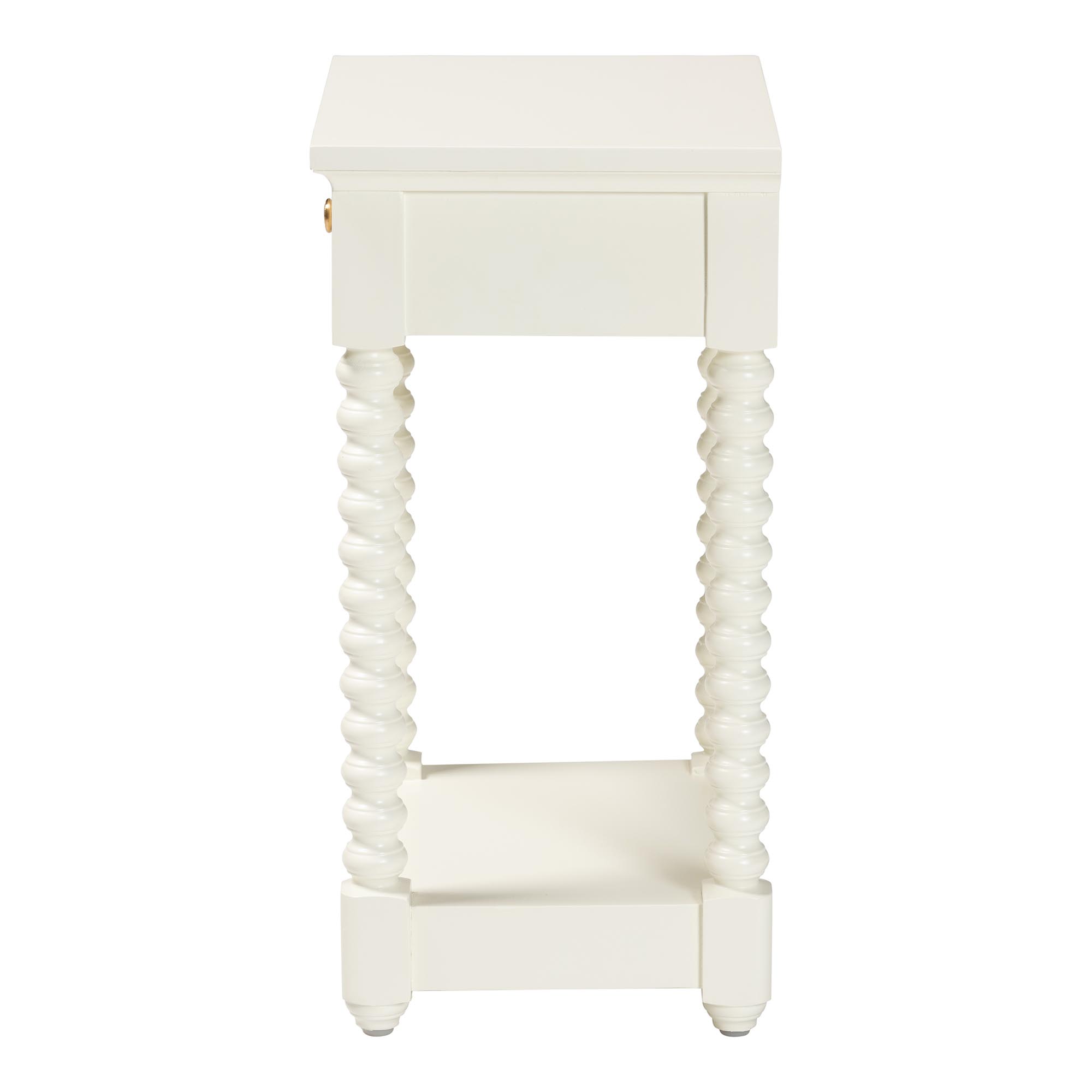 Baxton Studio Terentia Nightstand with Bobbin Legs - 1-Drawer Bedroom Side Table with Storage Shelf, White