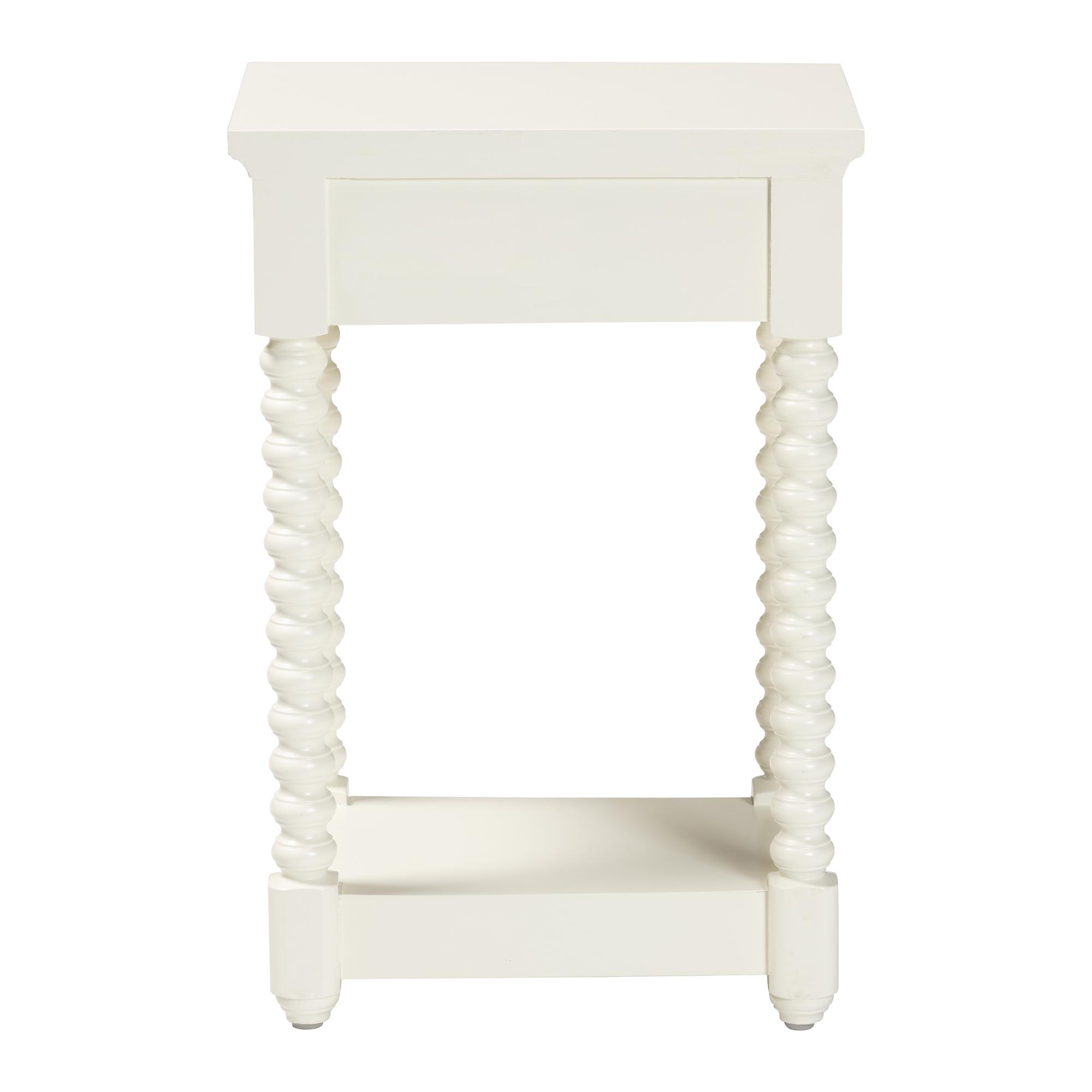 Baxton Studio Terentia Nightstand with Bobbin Legs - 1-Drawer Bedroom Side Table with Storage Shelf, White