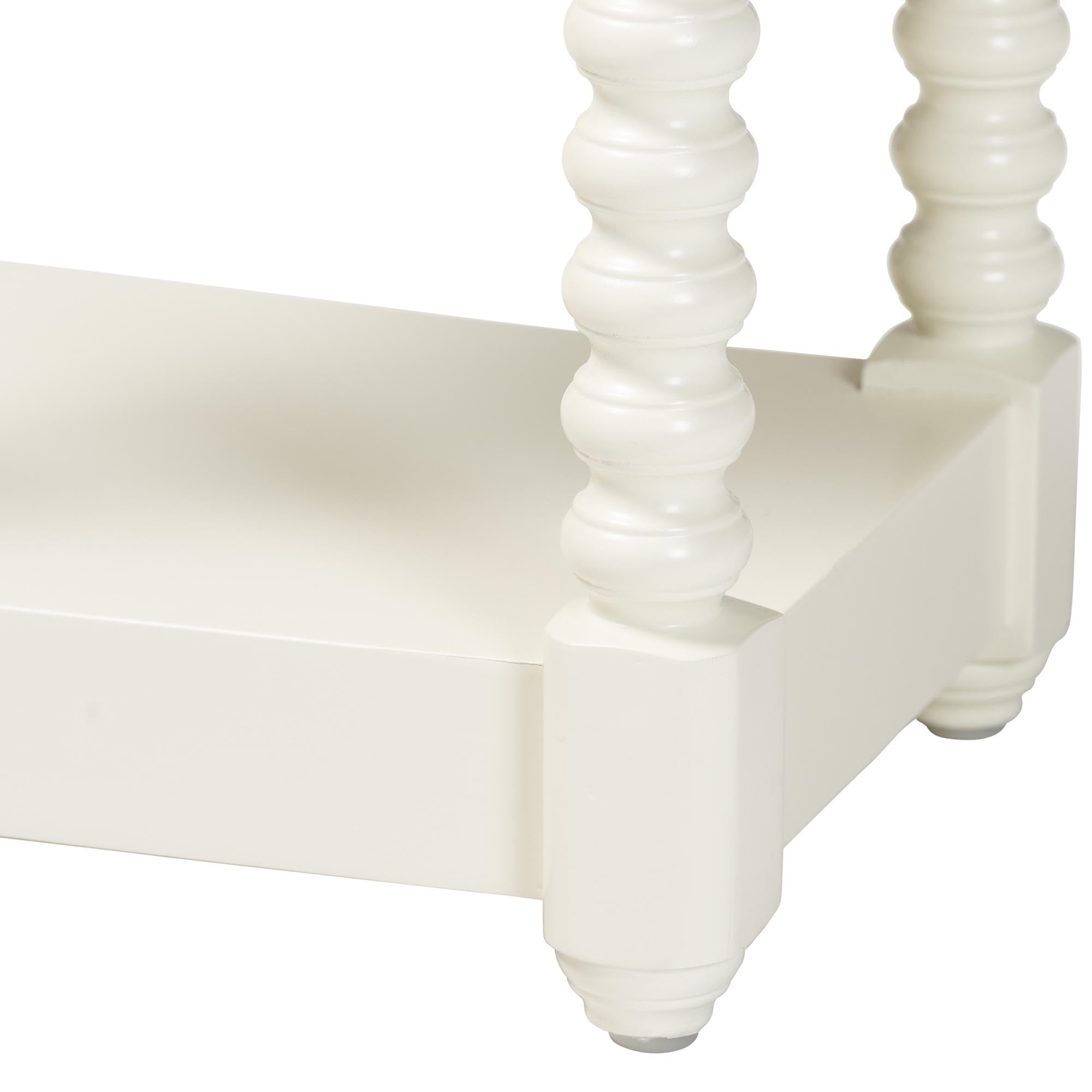 Baxton Studio Terentia Nightstand with Bobbin Legs - 1-Drawer Bedroom Side Table with Storage Shelf, White