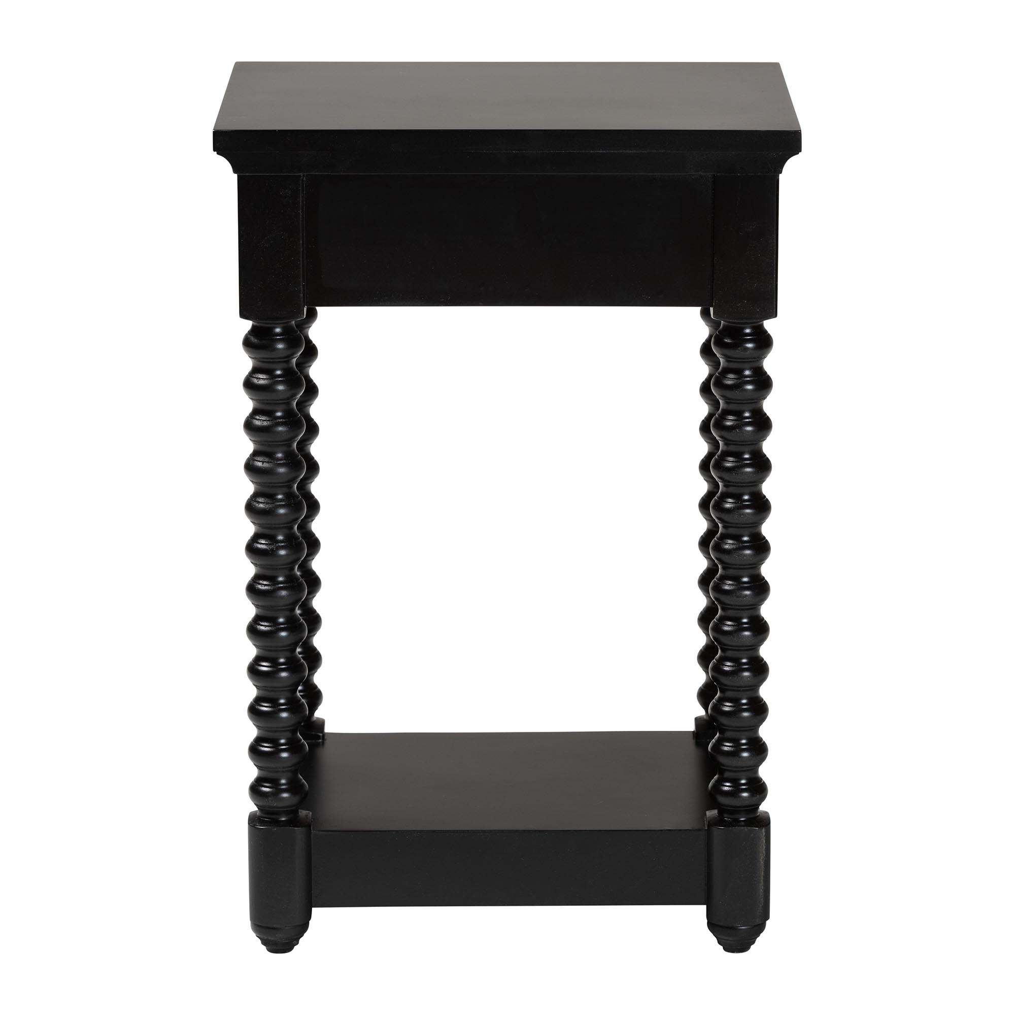 Baxton Studio Terentia Nightstand with Bobbin Legs - 1-Drawer Bedroom Side Table with Storage Shelf, Black