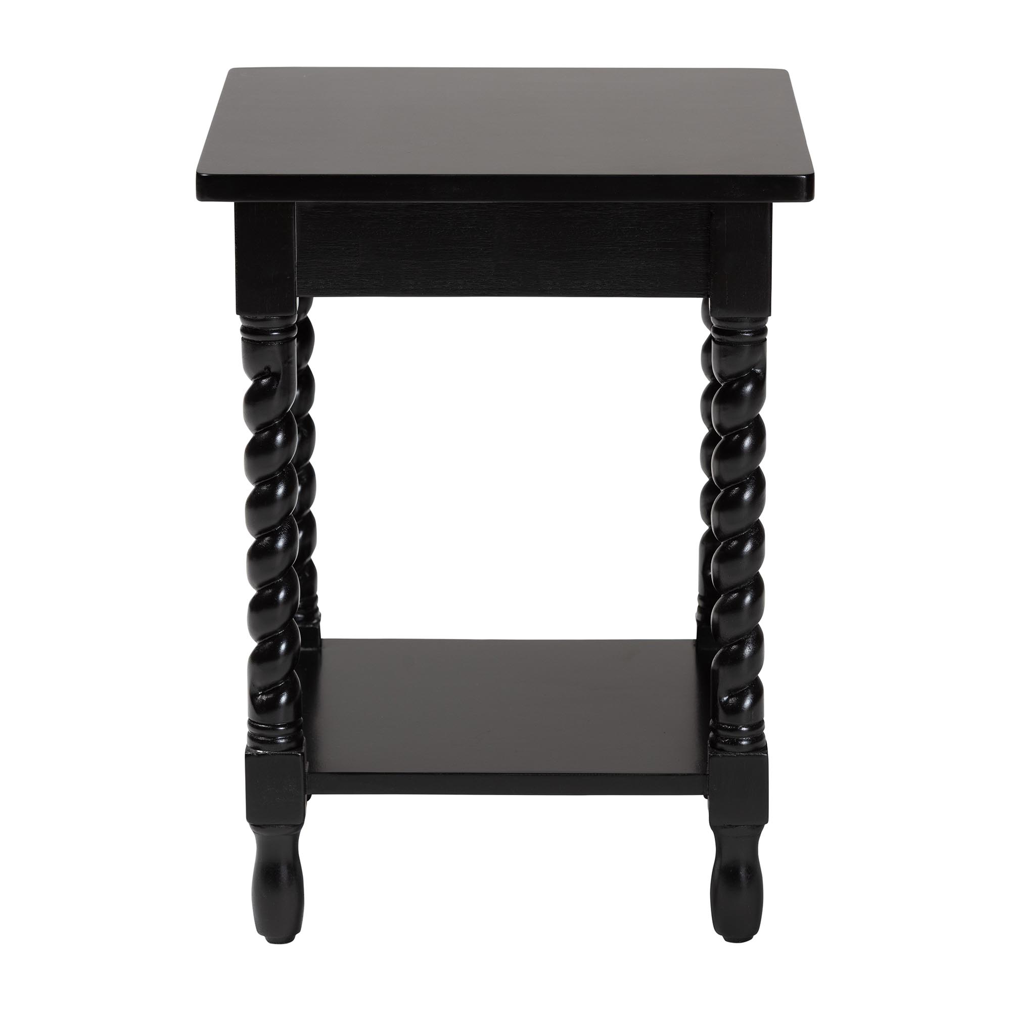 Baxton Studio Niklas Nightstand with Twisted Legs - 1-Drawer Bedroom Side Table with Storage Shelf, Black