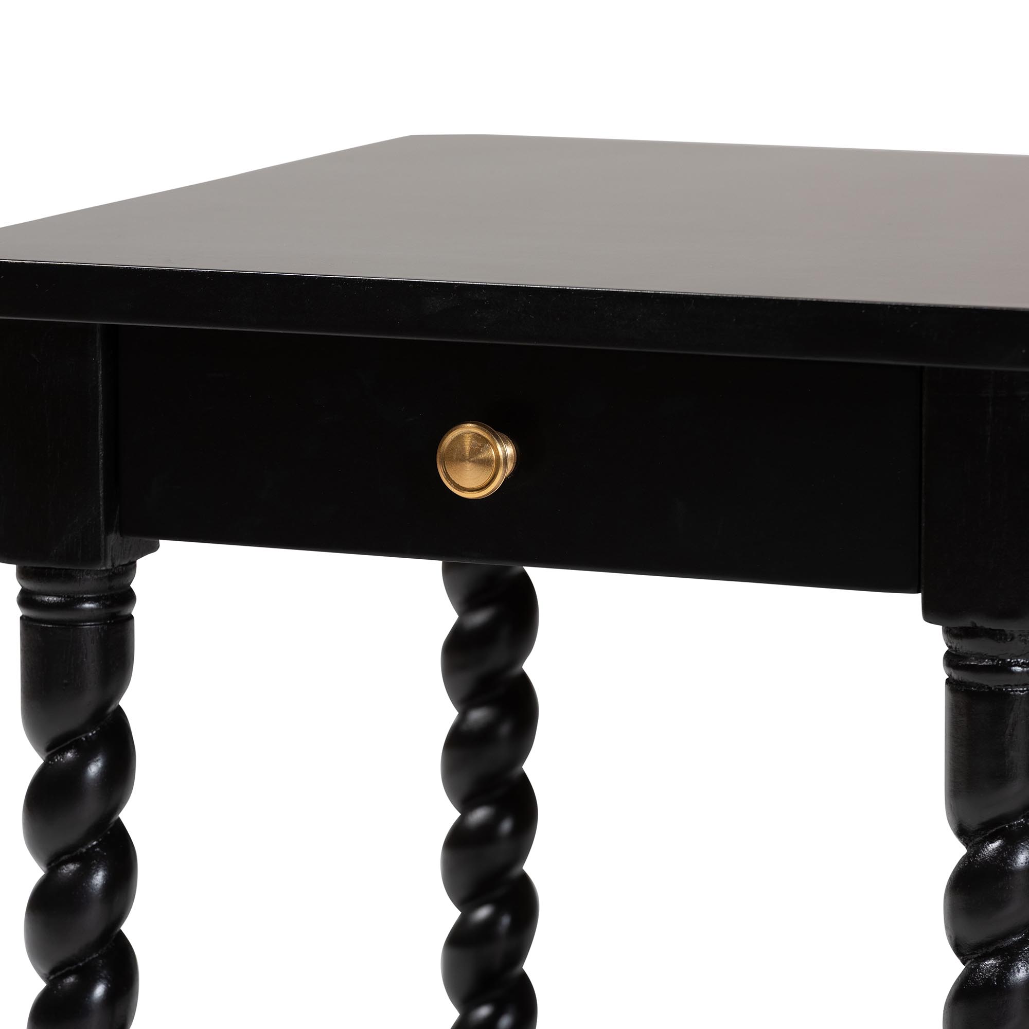 Baxton Studio Niklas Nightstand with Twisted Legs - 1-Drawer Bedroom Side Table with Storage Shelf, Black