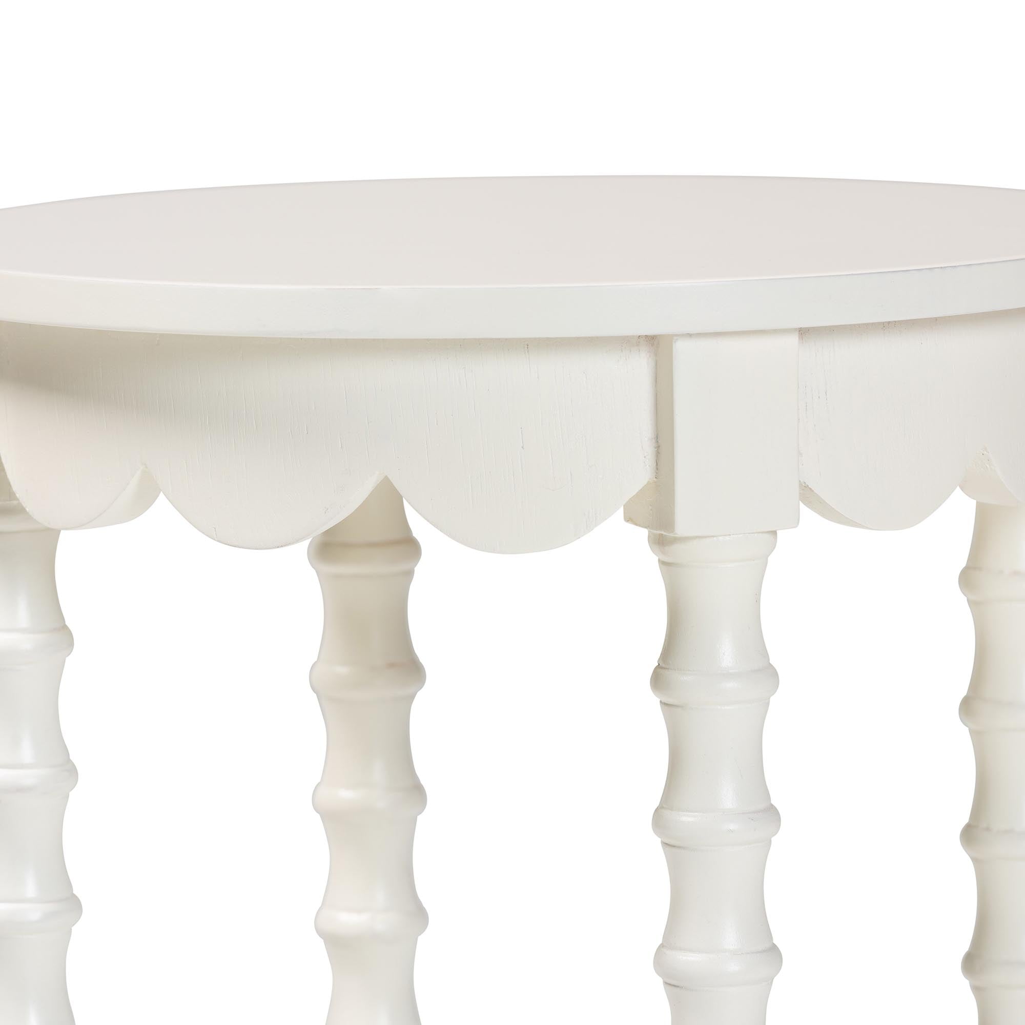 Baxton Studio Sally Round Nightstand with Bamboo Inspired Legs - Scalloped Bedroom Side Table with Open Shelf, White