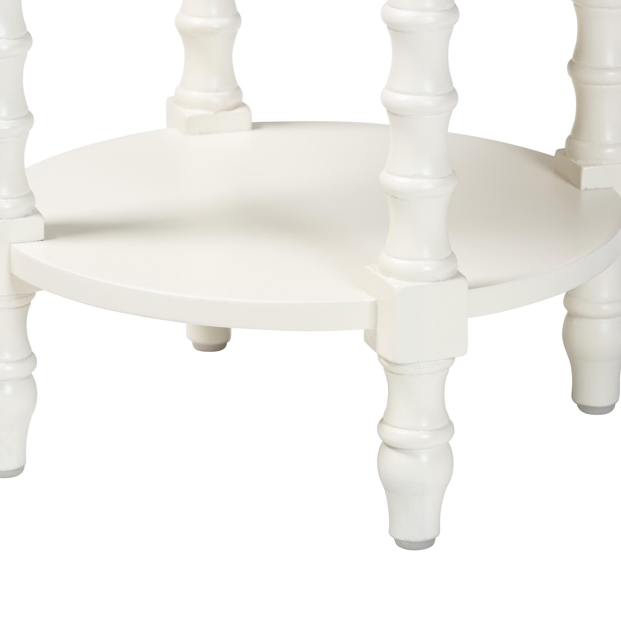 Baxton Studio Sally Round Nightstand with Bamboo Inspired Legs - Scalloped Bedroom Side Table with Open Shelf, White