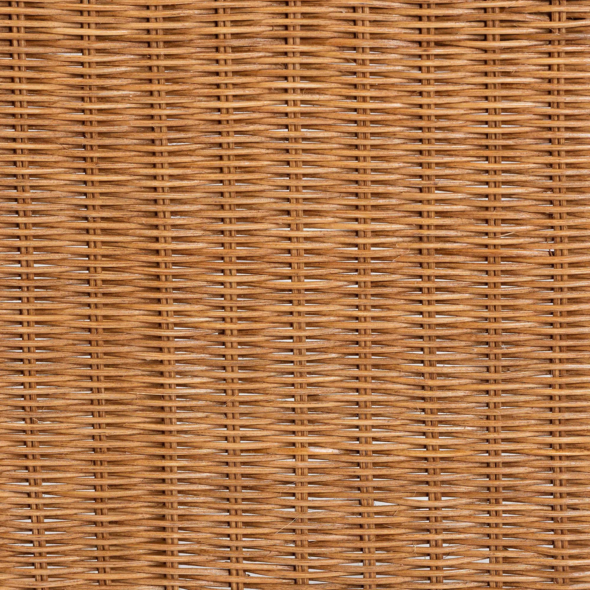 bali & pari Modesta Natural Rattan Accent Bench - Handwoven Wicker Seating with Scalloped Apron and X-Frame Base, Coastal Boho Entryway or Bedroom Seating