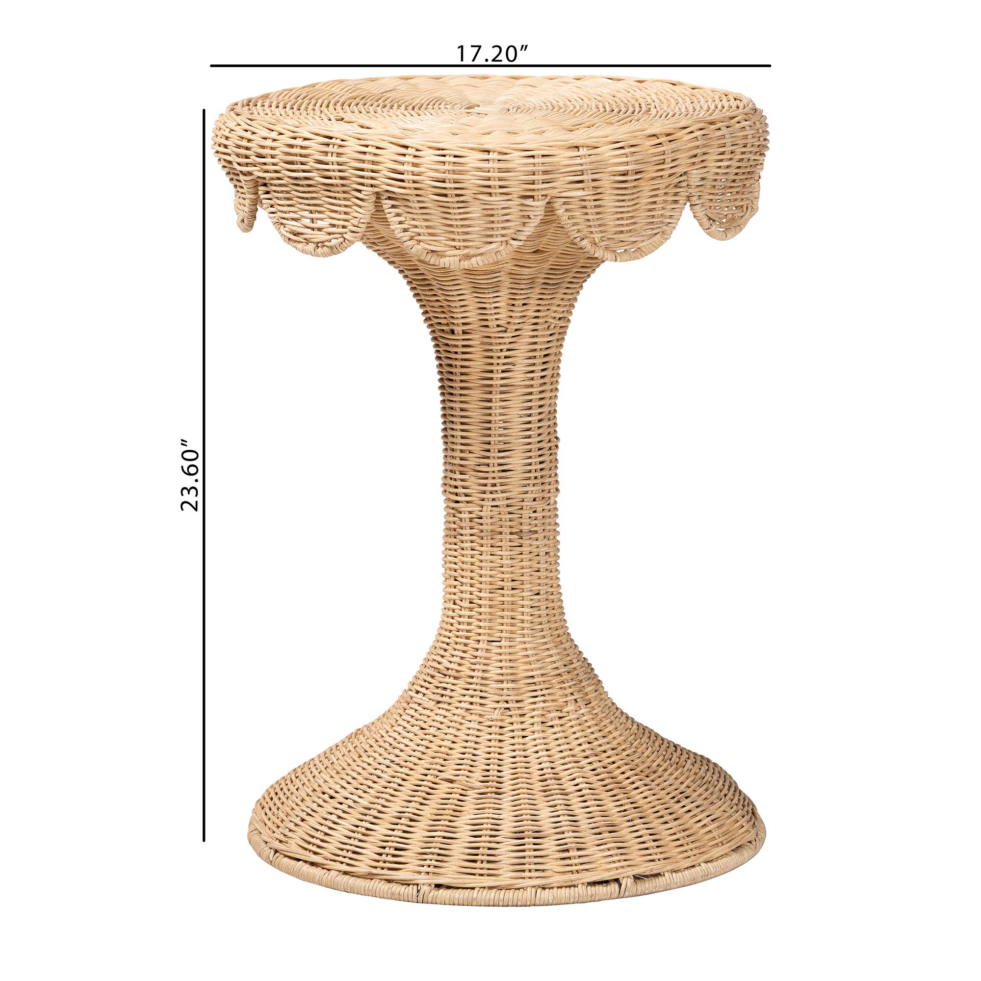 bali & pari Natala Rattan End Table - Handwoven Wicker Tulip Accent Table, Scalloped Edge Side Table for Living Room