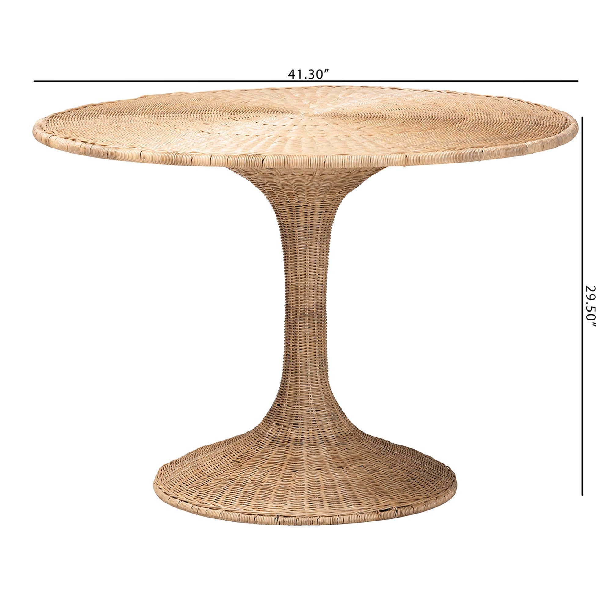 bali & pari Natala Rattan Dining Table - Handwoven Wicker Tulip Table, Pedestal Frame Centerpiece for Dining Room or Kitchen