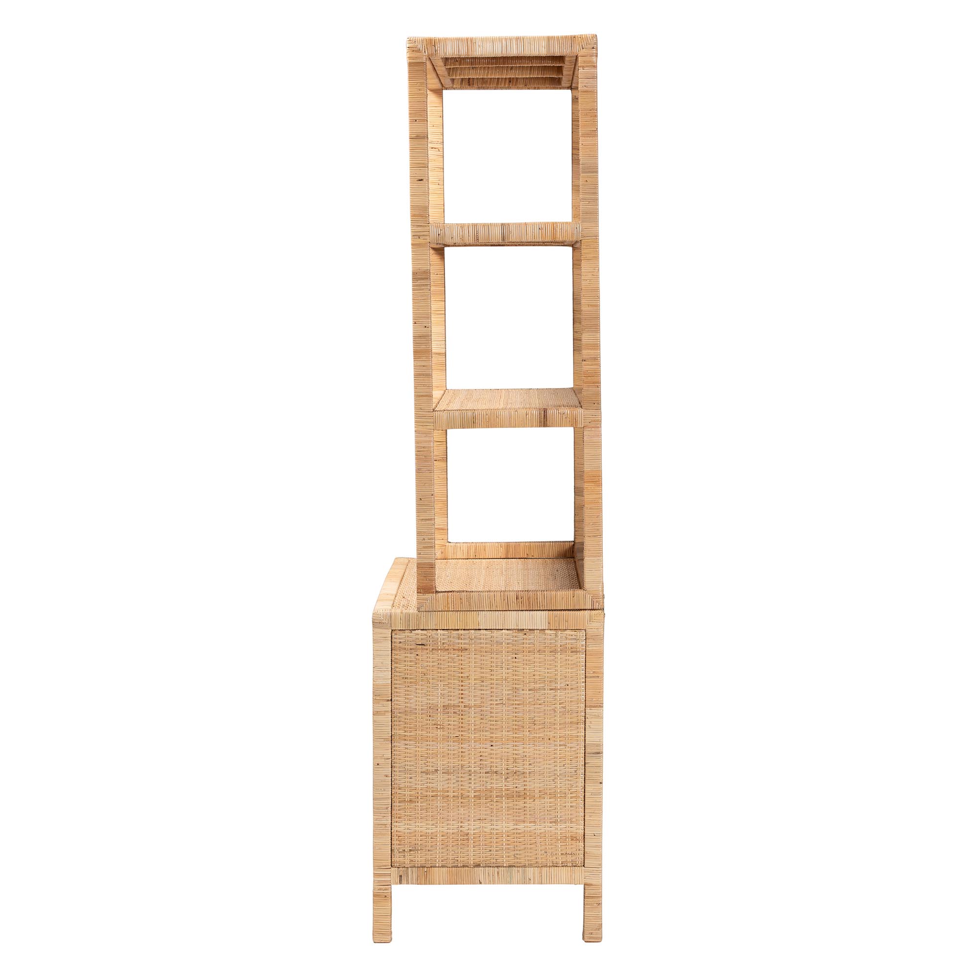 bali & pari Mortis Natural Rattan Open-Shelf Storage Cabinet - 4-Tier Display Shelf with Double Door Base, Coastal Boho Wicker Bookcase or Hutch for Living, Dining Room or Office Organization