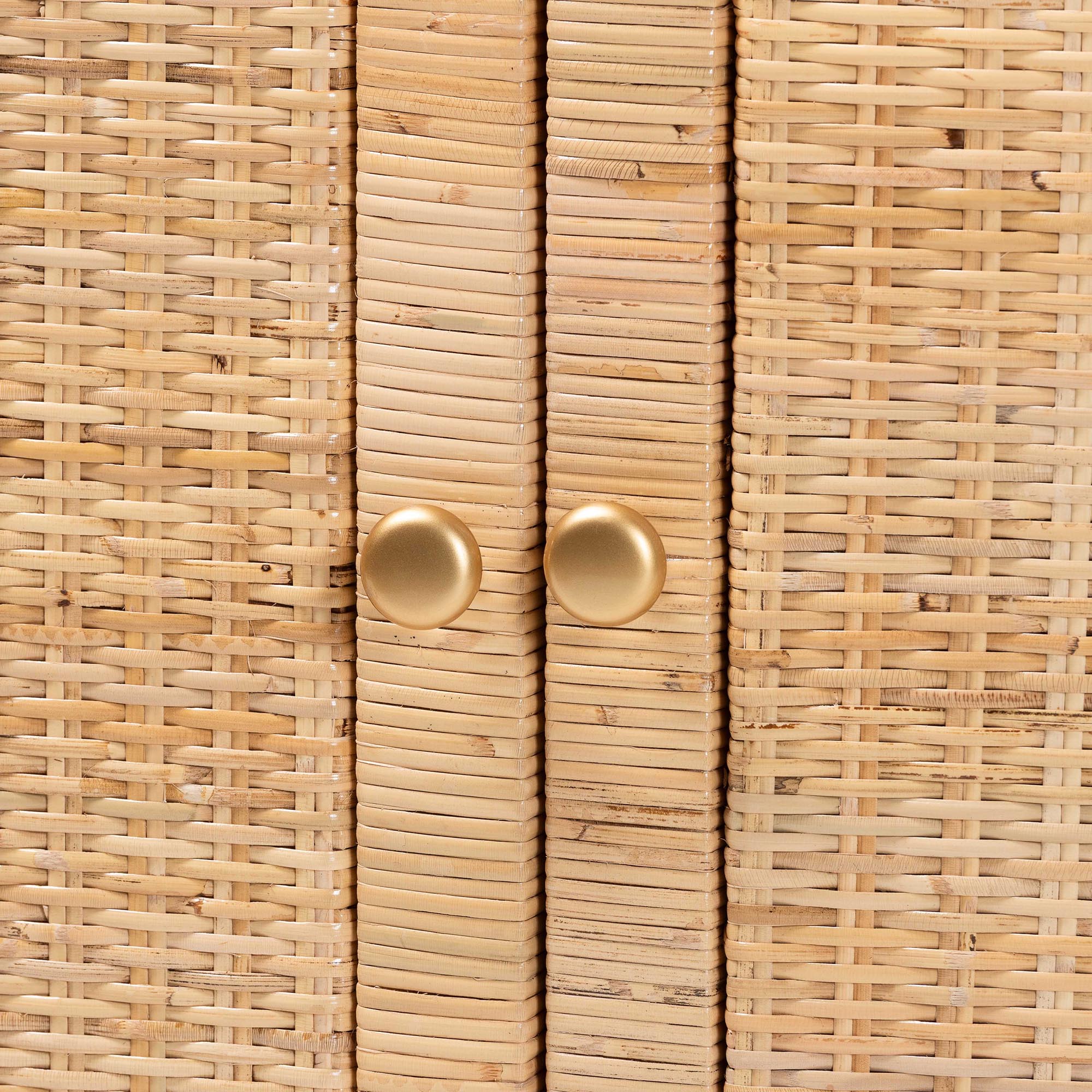 bali & pari Mortis Natural Rattan Open-Shelf Storage Cabinet - 4-Tier Display Shelf with Double Door Base, Coastal Boho Wicker Bookcase or Hutch for Living, Dining Room or Office Organization