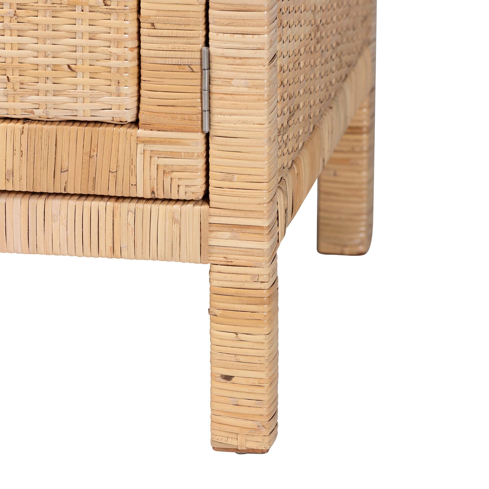 bali & pari Mortis Natural Rattan Open-Shelf Storage Cabinet - 4-Tier Display Shelf with Double Door Base, Coastal Boho Wicker Bookcase or Hutch for Living, Dining Room or Office Organization