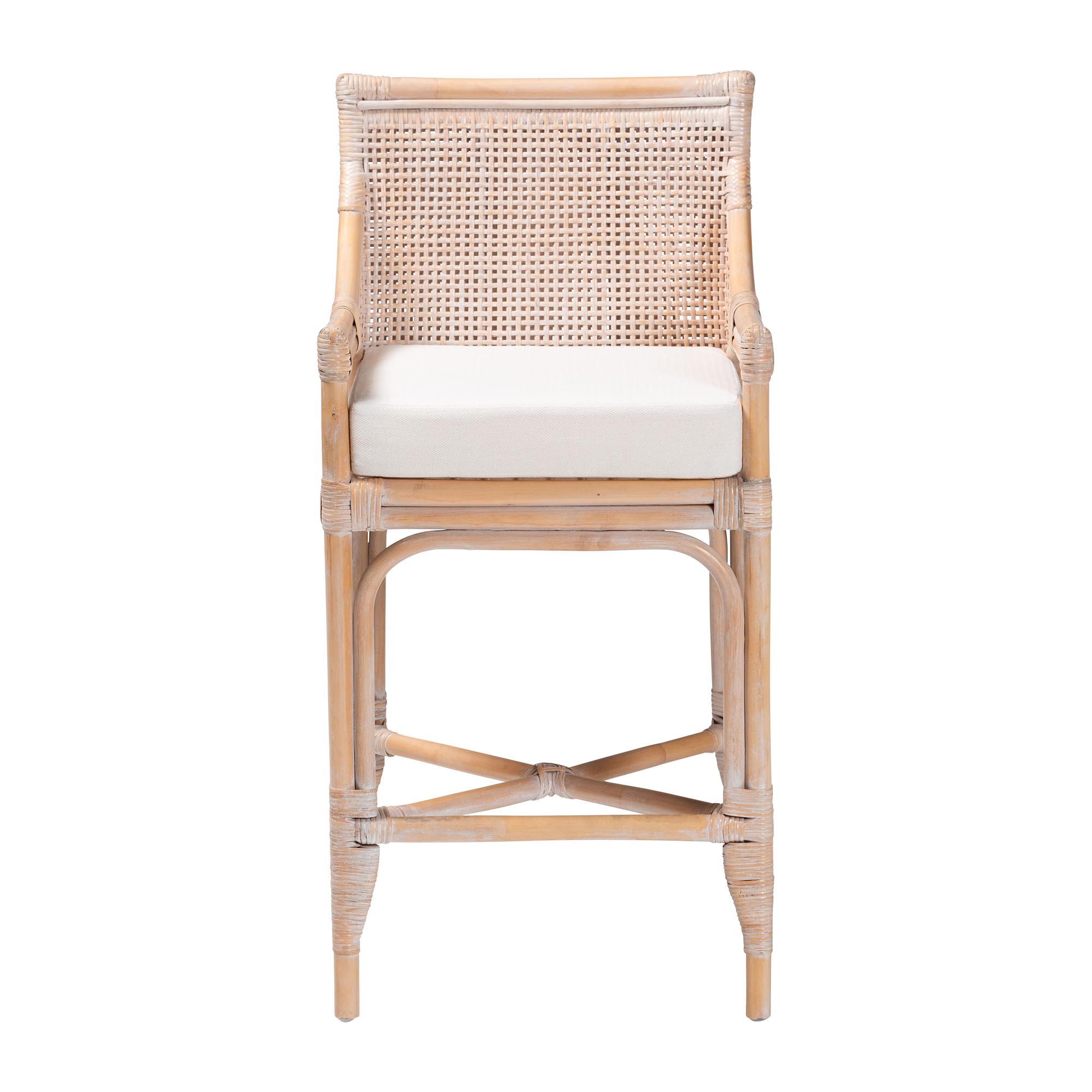 bali & pari Allen Natural Rattan Counter Stool - Handwoven Wicker Stool with Lattice Back and Removable Cushion, Counter Height Seating for Kitchen Island or Lounge