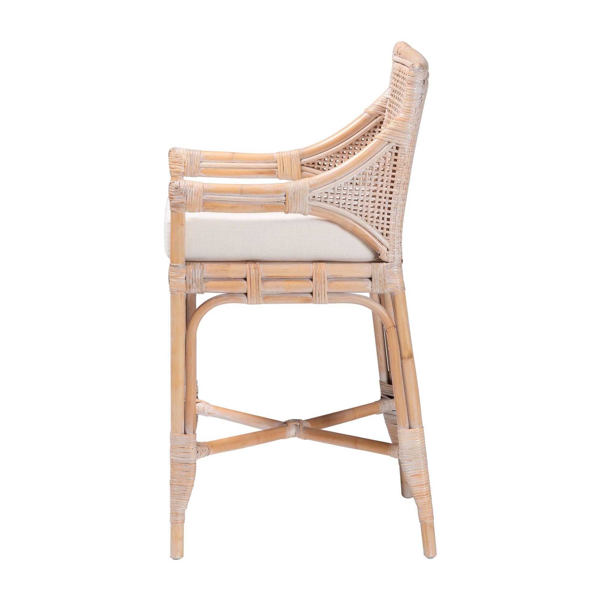 bali & pari Allen Natural Rattan Counter Stool - Handwoven Wicker Stool with Lattice Back and Removable Cushion, Counter Height Seating for Kitchen Island or Lounge