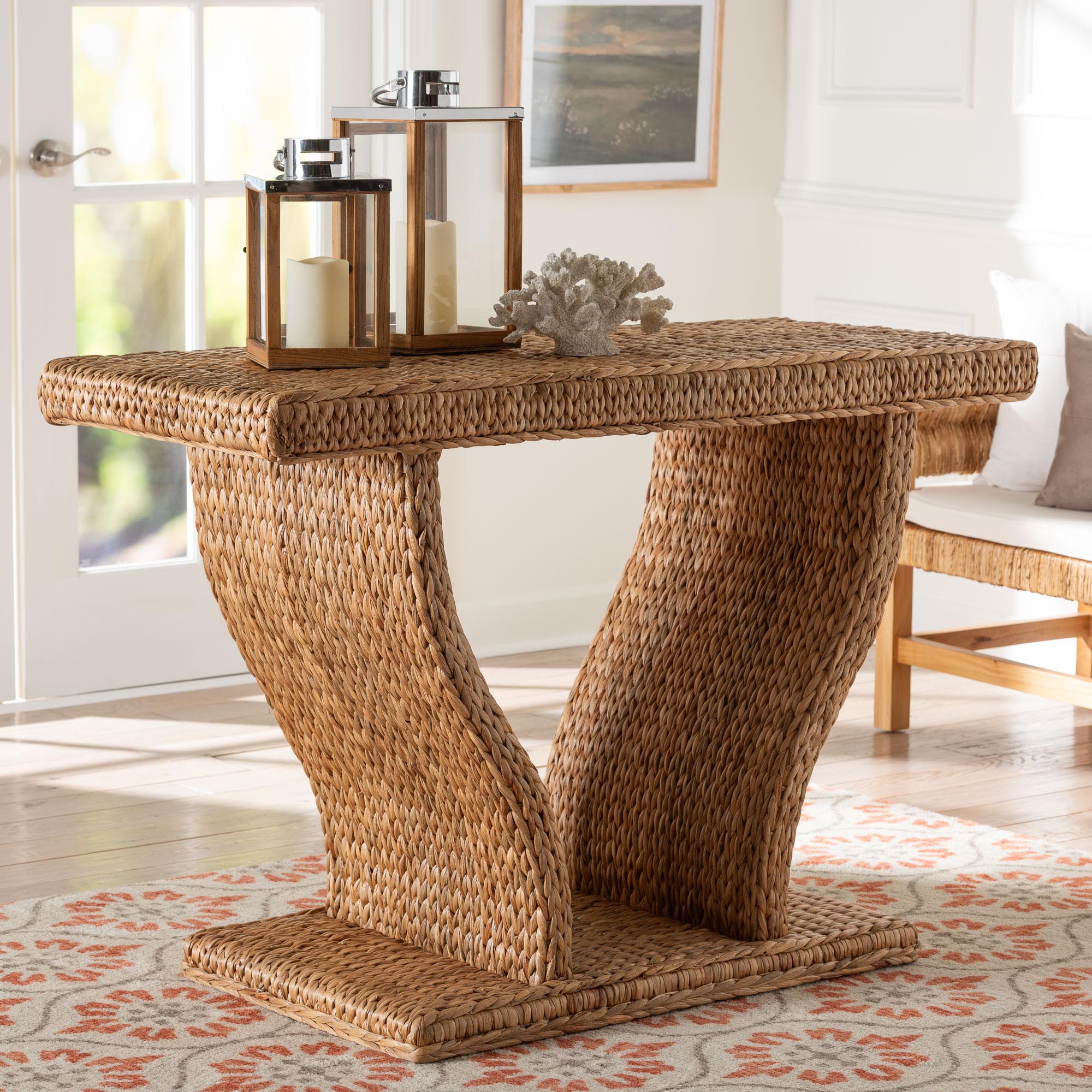 bali & pari Alyssa Seagrass Console Table - Handwoven Display Table with Sculptural Frame for Entryway, Hallway, or Living Room