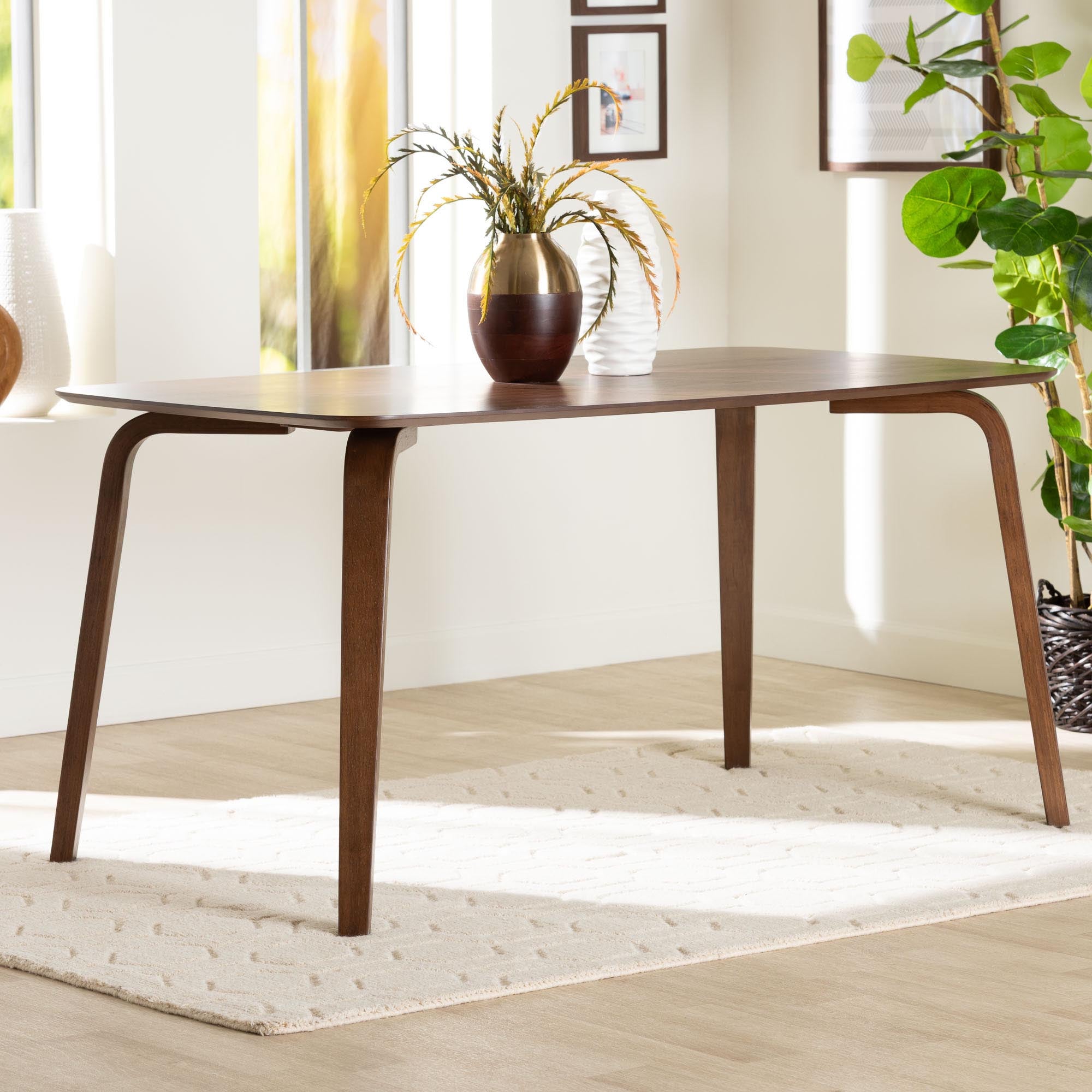 Baxton Studio Billie Wood Dining Table - Bentwood Leg Table with Rectangular Top, Mid-Century Style Centerpiece Seats 4-6 in Kitchen or Dining Room