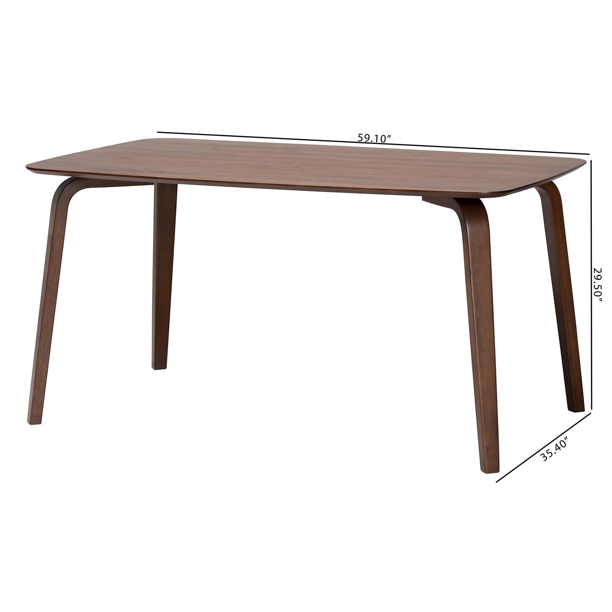 Baxton Studio Billie Wood Dining Table - Bentwood Leg Table with Rectangular Top, Mid-Century Style Centerpiece Seats 4-6 in Kitchen or Dining Room