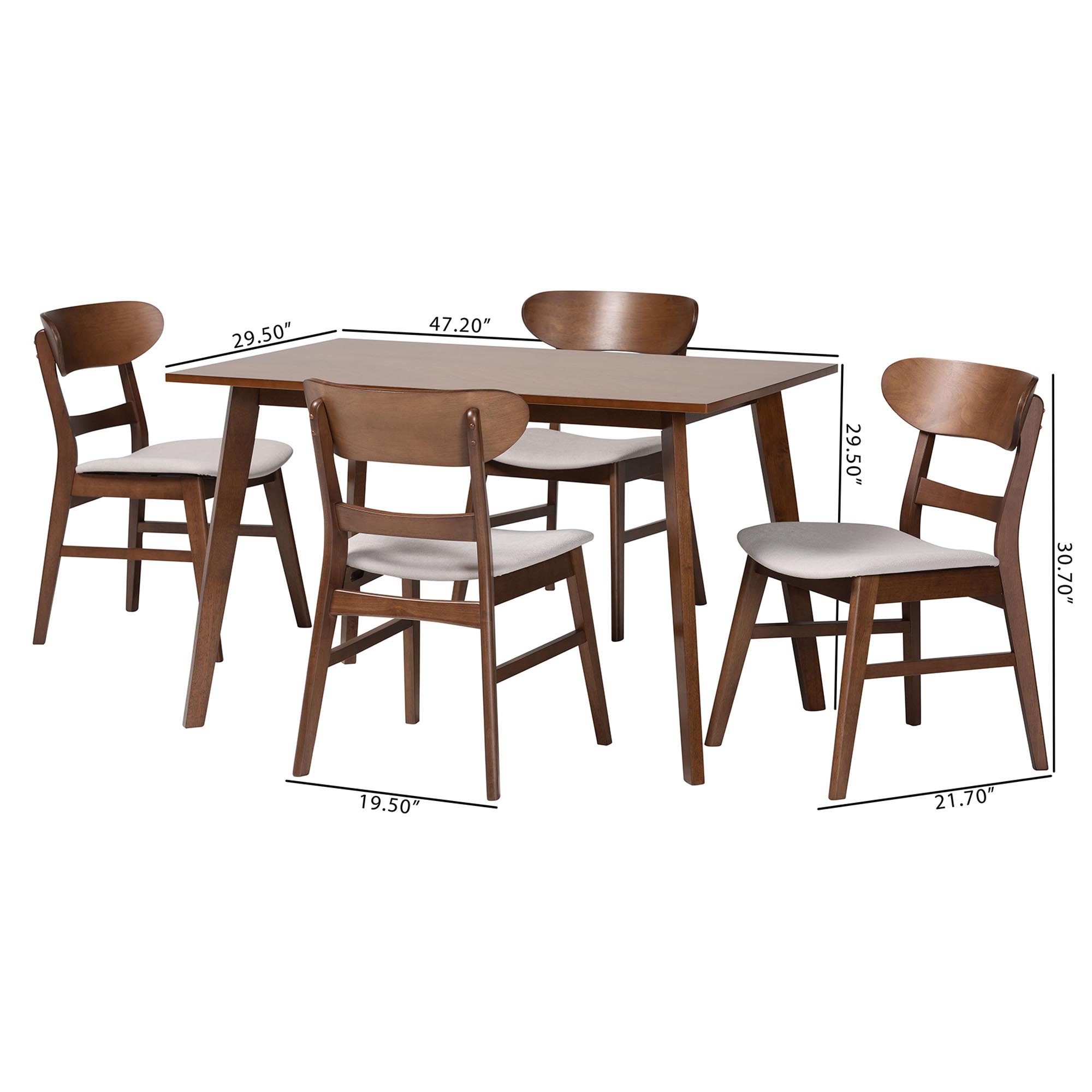 Baxton Studio Fremont Wood 5-Piece Dining Set - Mid-Century Modern Table with Matching Chairs for Dining Room or Kitchen