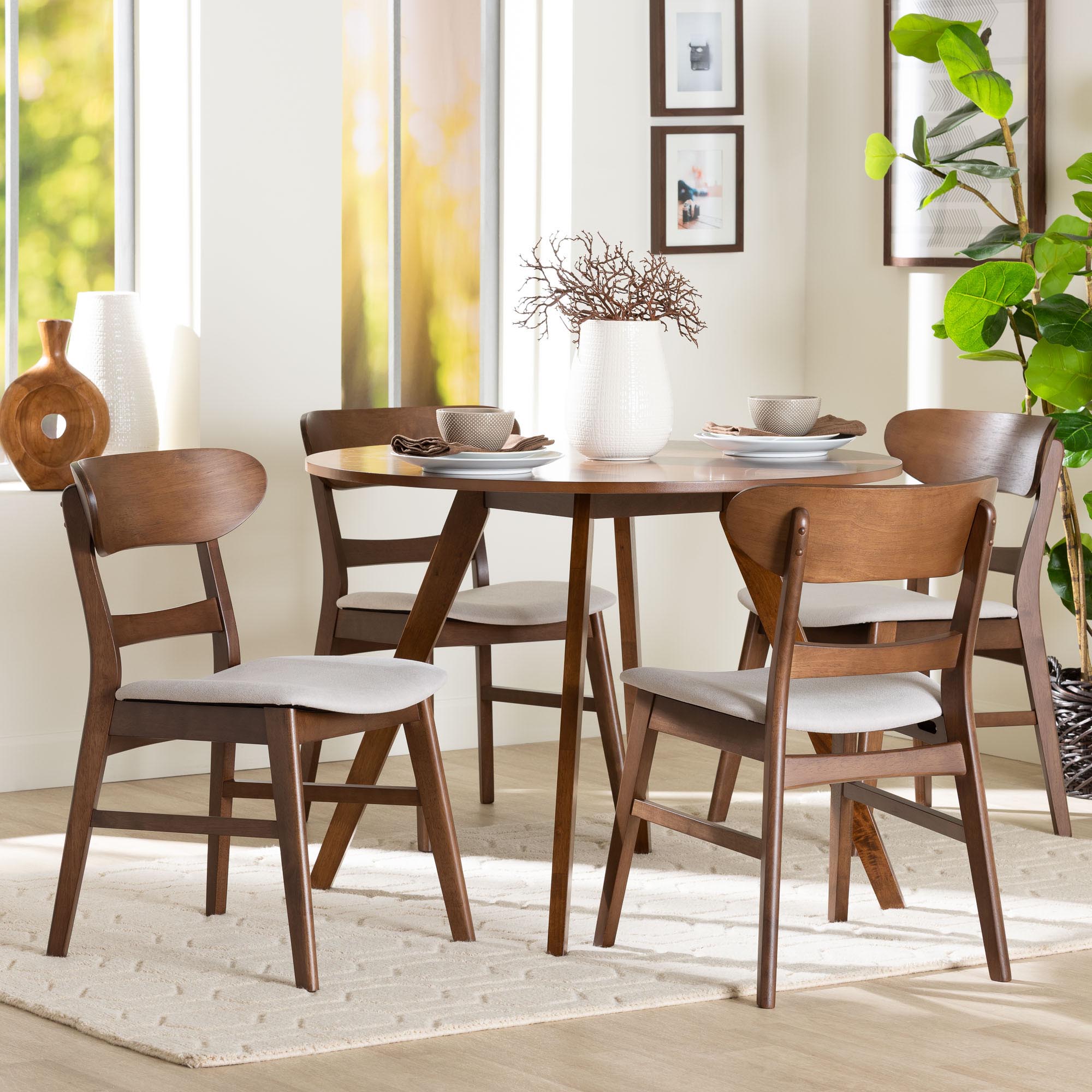 Baxton Studio Reva Wood 5-Piece Dining Set - Mid-Century Modern Table with Matching Chairs for Dining Room or Kitchen