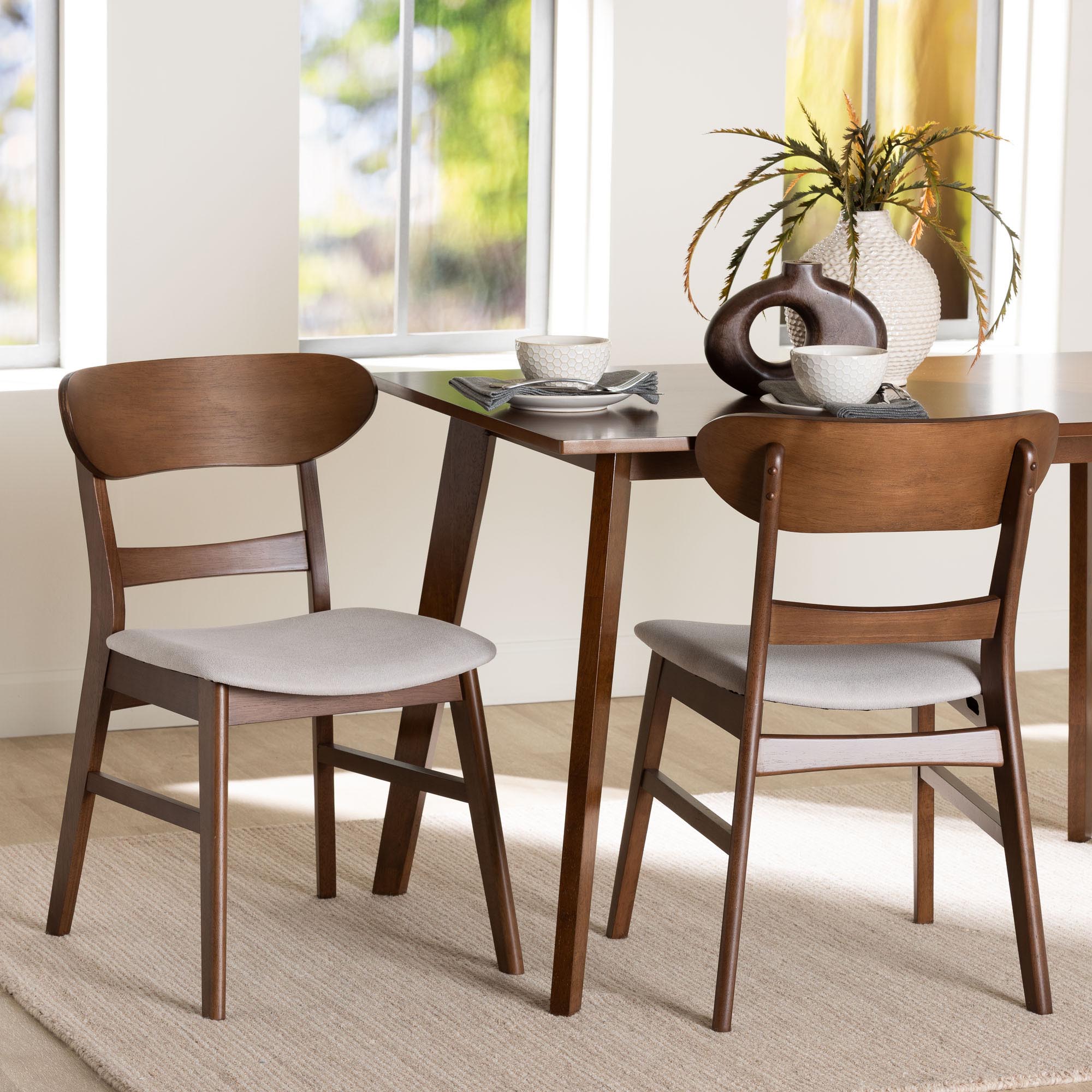 Baxton Studio Everwood 2-Piece Dining Chair Set - Bentwood Frame Seating with Contoured Back and Padded Seat, Mid-Century Style Side Chair for Dining Room or Kitchen