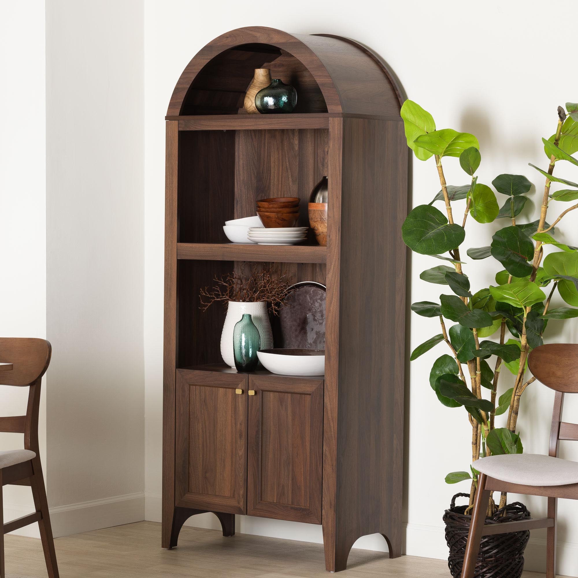 Baxton Studio Hayes Wood Cabinet with Arch Top - Mid-Century Modern Display Piece with Soft-Close Doors for Living Room or Hallway