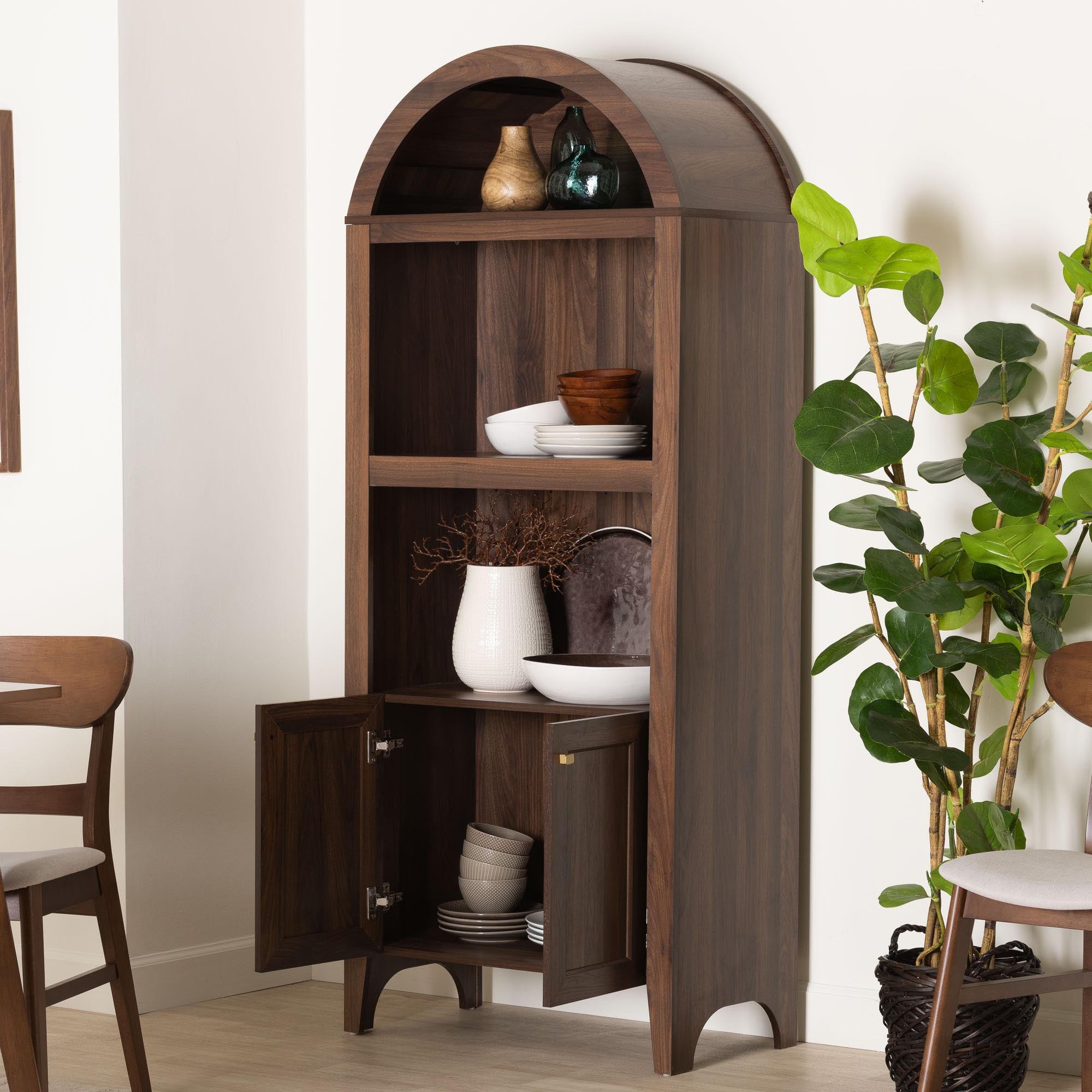 Baxton Studio Hayes Wood Cabinet with Arch Top - Mid-Century Modern Display Piece with Soft-Close Doors for Living Room or Hallway
