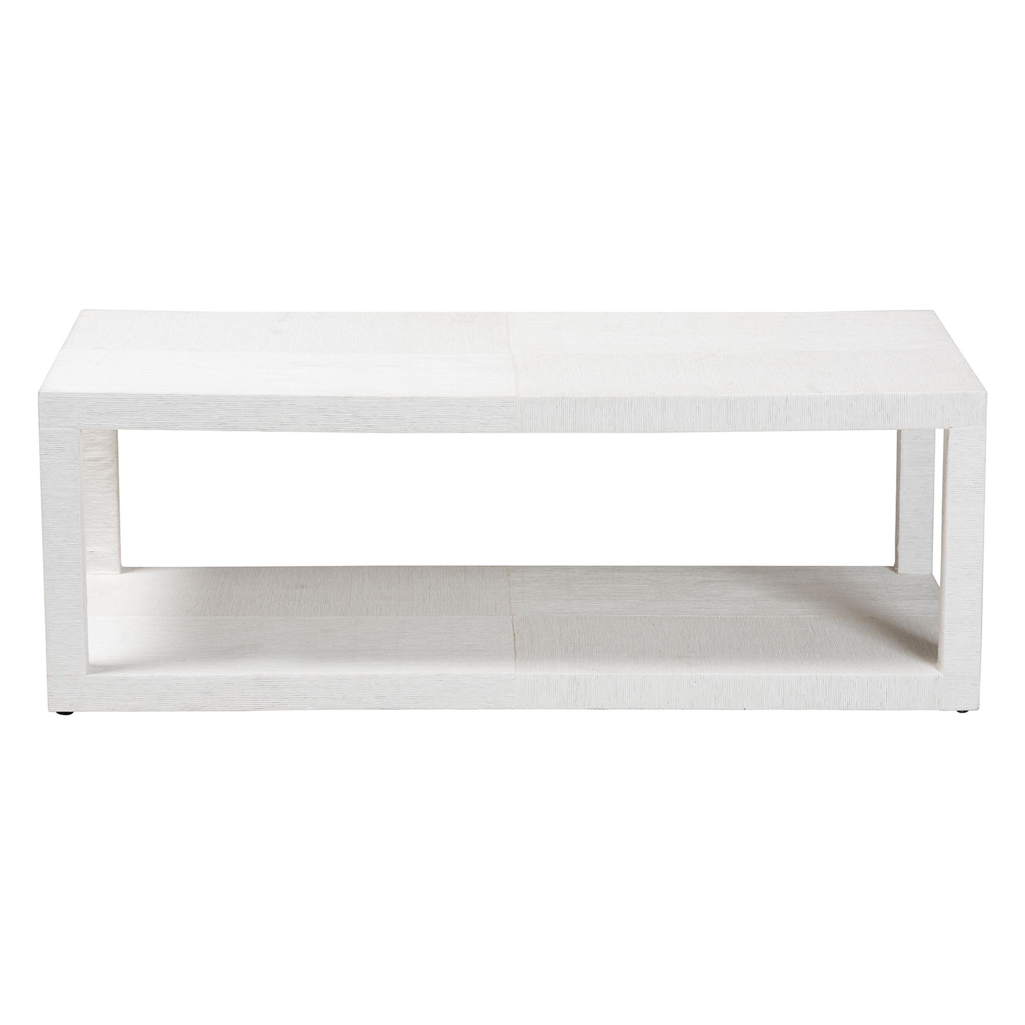 bali & pari Oaklynn Natural Grasscloth Coffee Table - Two-Tier Cocktail Table with Open Frame, Modern Coastal Centerpiece for Living Room or Lounge, White