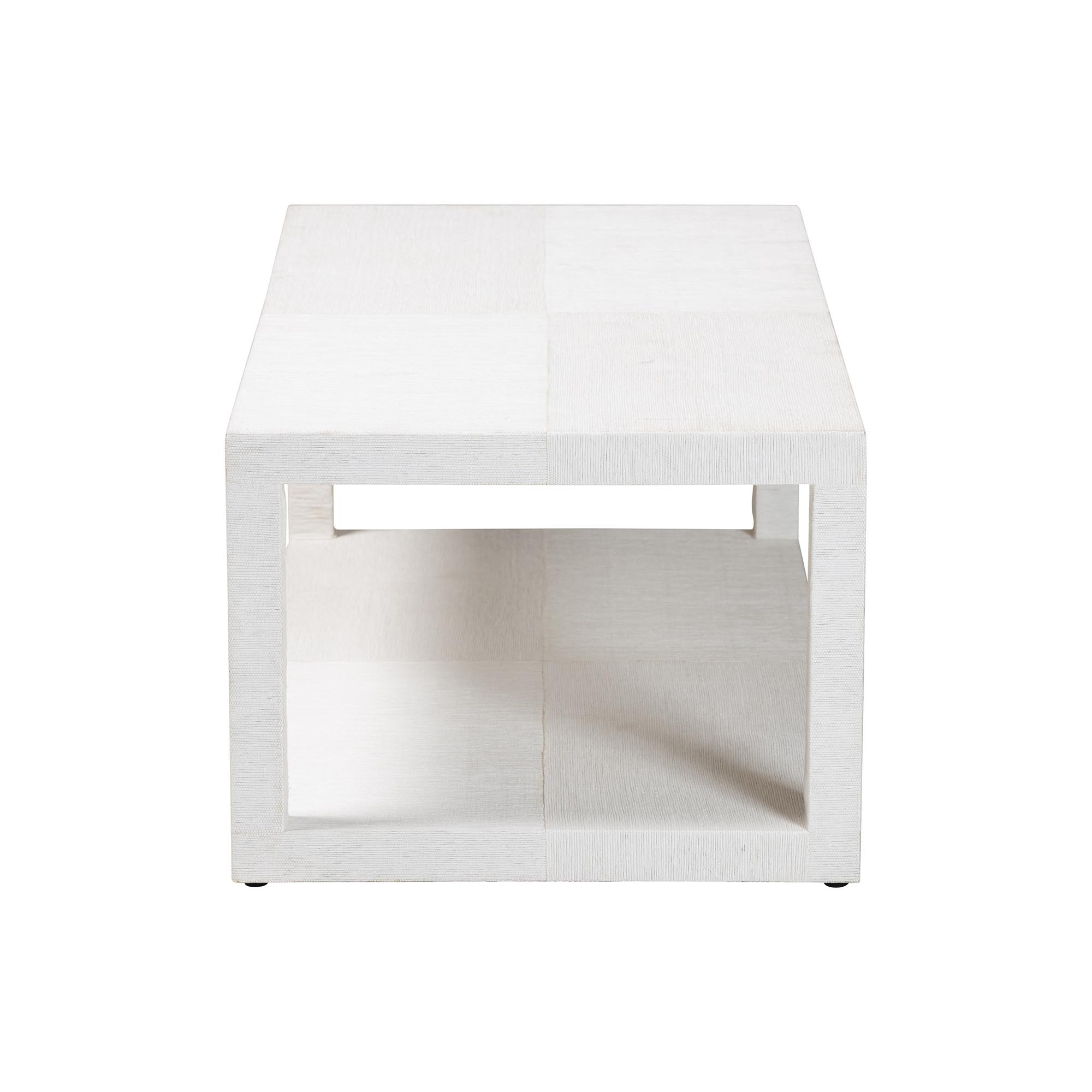 bali & pari Oaklynn Natural Grasscloth Coffee Table - Two-Tier Cocktail Table with Open Frame, Modern Coastal Centerpiece for Living Room or Lounge, White