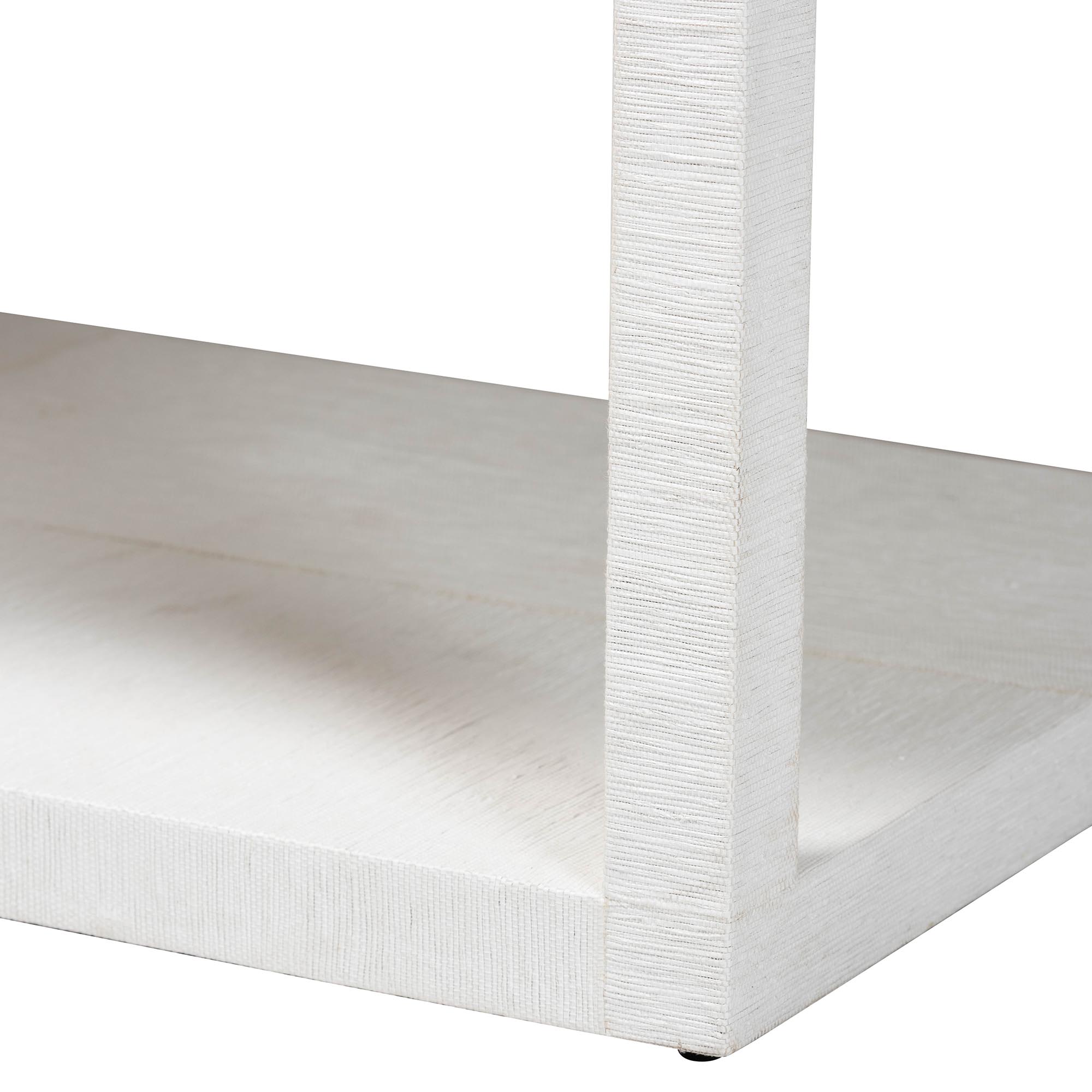 bali & pari Oaklynn Natural Grasscloth Coffee Table - Two-Tier Cocktail Table with Open Frame, Modern Coastal Centerpiece for Living Room or Lounge, White