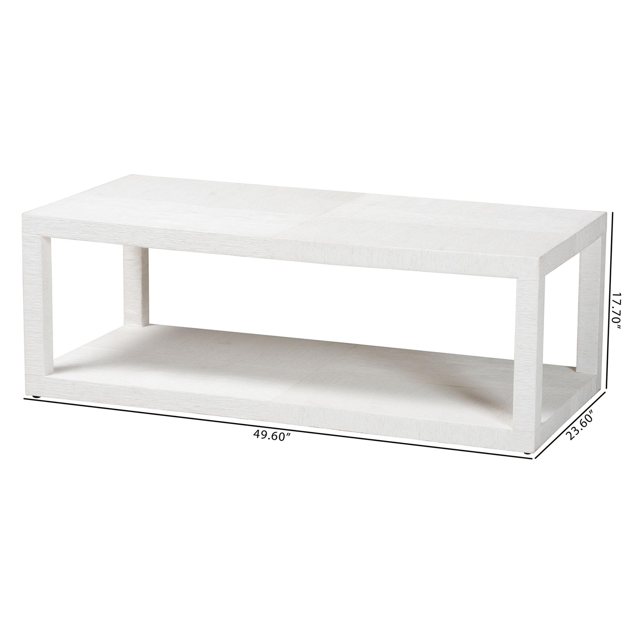 bali & pari Oaklynn Natural Grasscloth Coffee Table - Two-Tier Cocktail Table with Open Frame, Modern Coastal Centerpiece for Living Room or Lounge, White