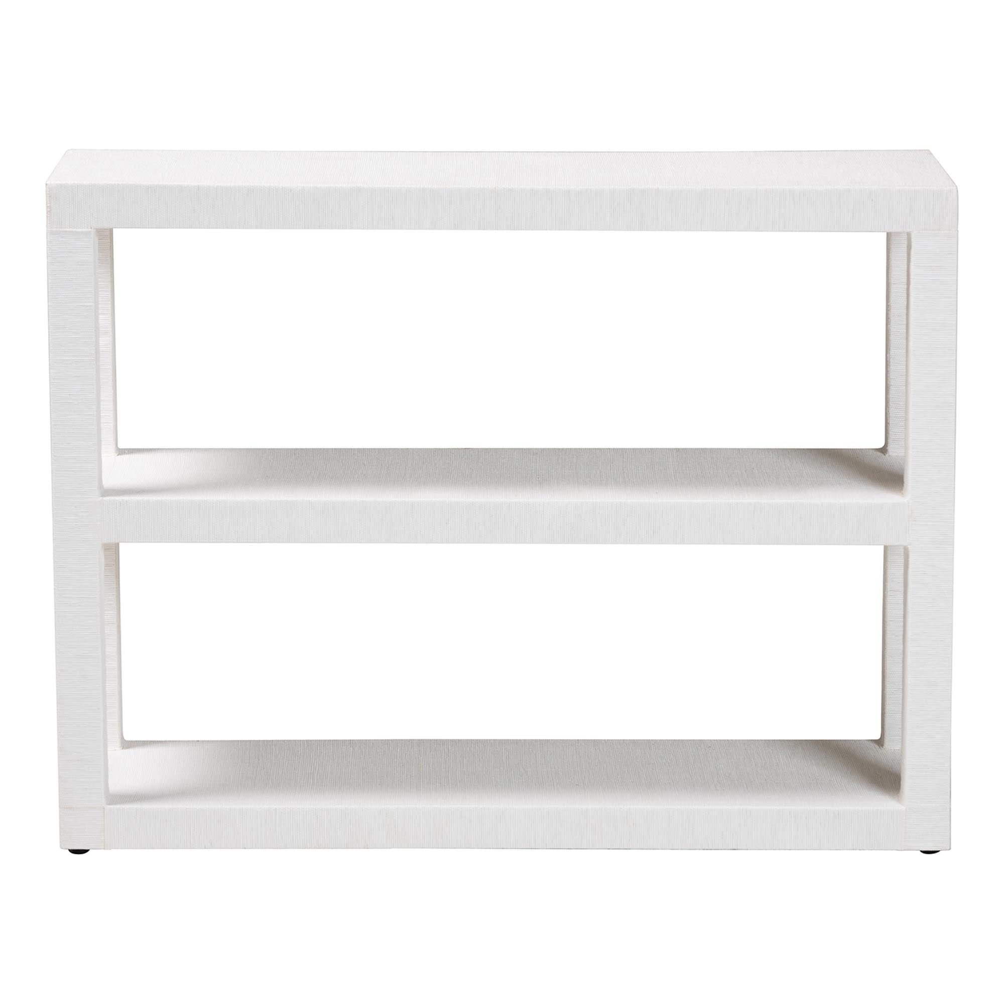bali & pari Oaklynn Natural Grasscloth Bookshelf - Two-Tier Display Piece with Open Frame, Modern Coastal Accent Shelving for Living Room, White