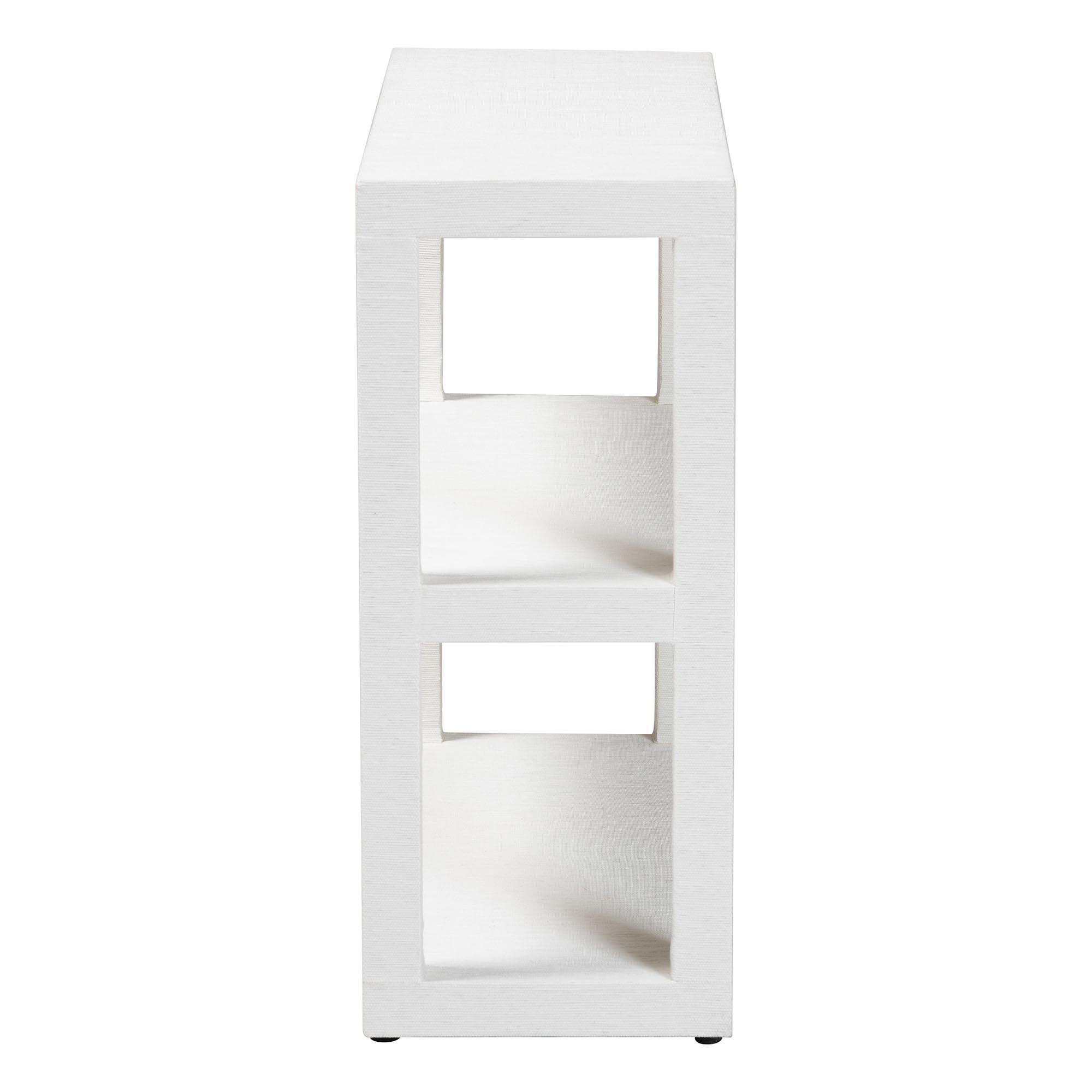 bali & pari Oaklynn Natural Grasscloth Bookshelf - Two-Tier Display Piece with Open Frame, Modern Coastal Accent Shelving for Living Room, White