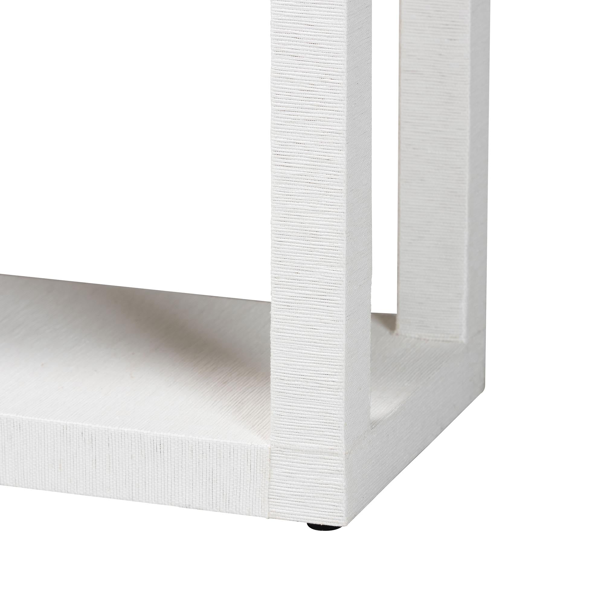 bali & pari Oaklynn Natural Grasscloth Bookshelf - Two-Tier Display Piece with Open Frame, Modern Coastal Accent Shelving for Living Room, White