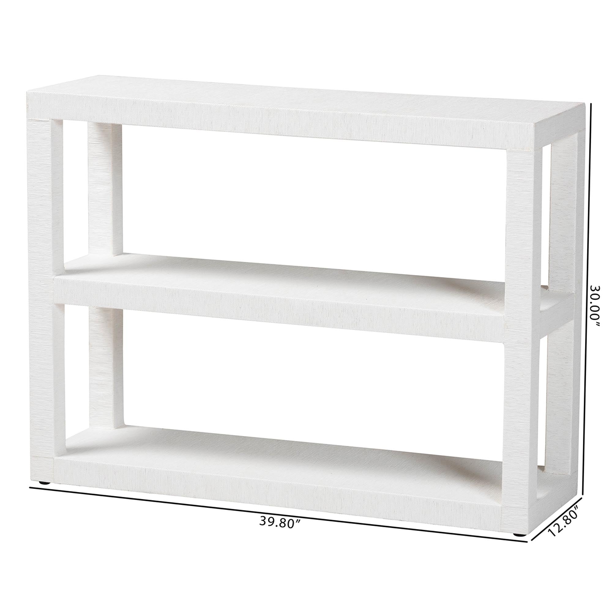 bali & pari Oaklynn Natural Grasscloth Bookshelf - Two-Tier Display Piece with Open Frame, Modern Coastal Accent Shelving for Living Room, White