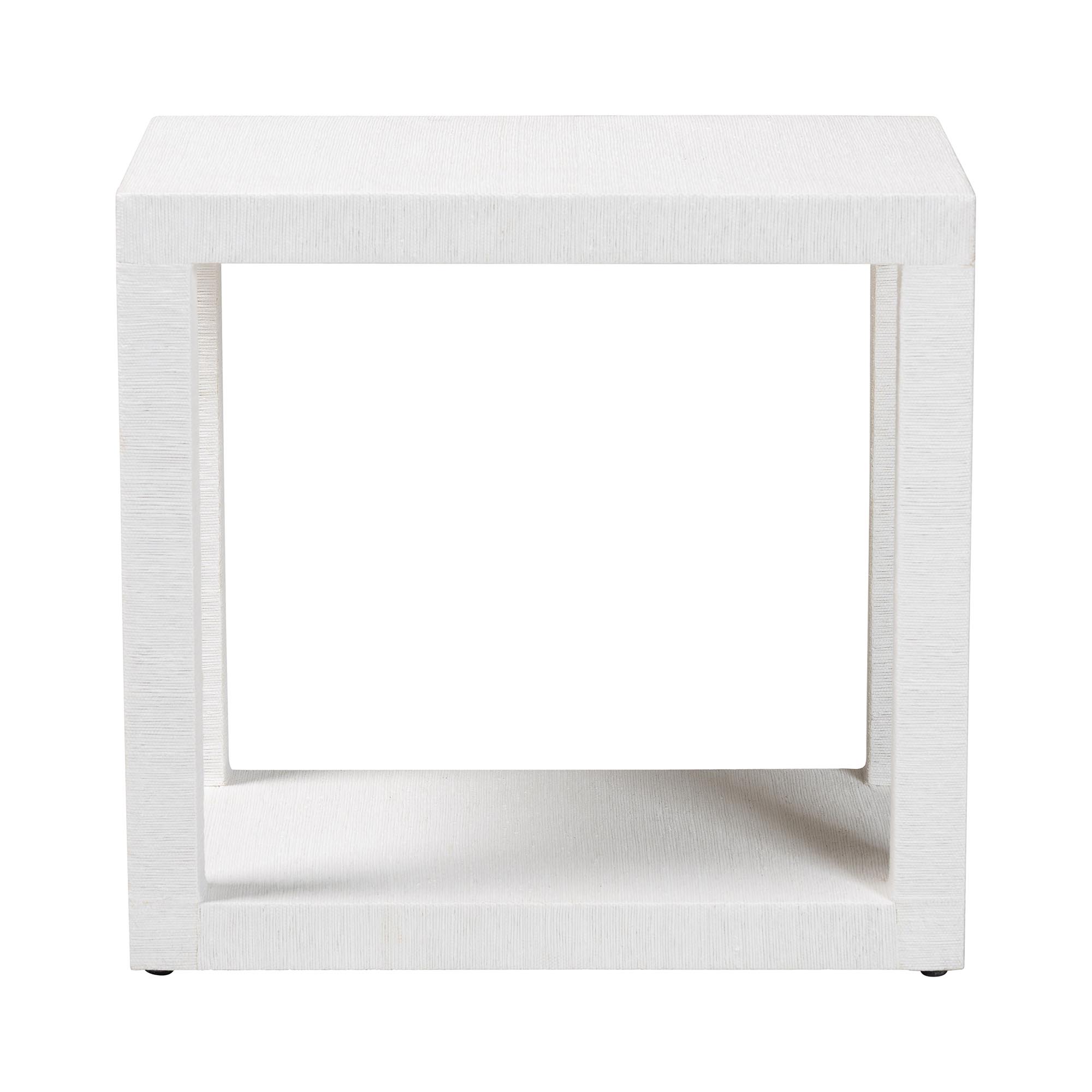 bali & pari Oaklynn Natural Grasscloth End Table - Two-Tier Accent Table with Open Frame, Modern Coastal Complement for Living Room or Lounge, White