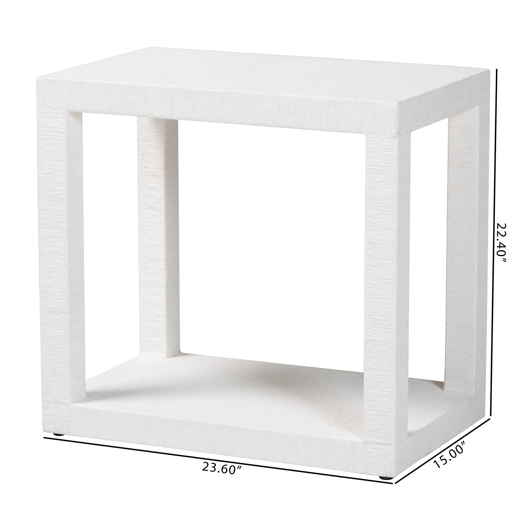 bali & pari Oaklynn Natural Grasscloth End Table - Two-Tier Accent Table with Open Frame, Modern Coastal Complement for Living Room or Lounge, White