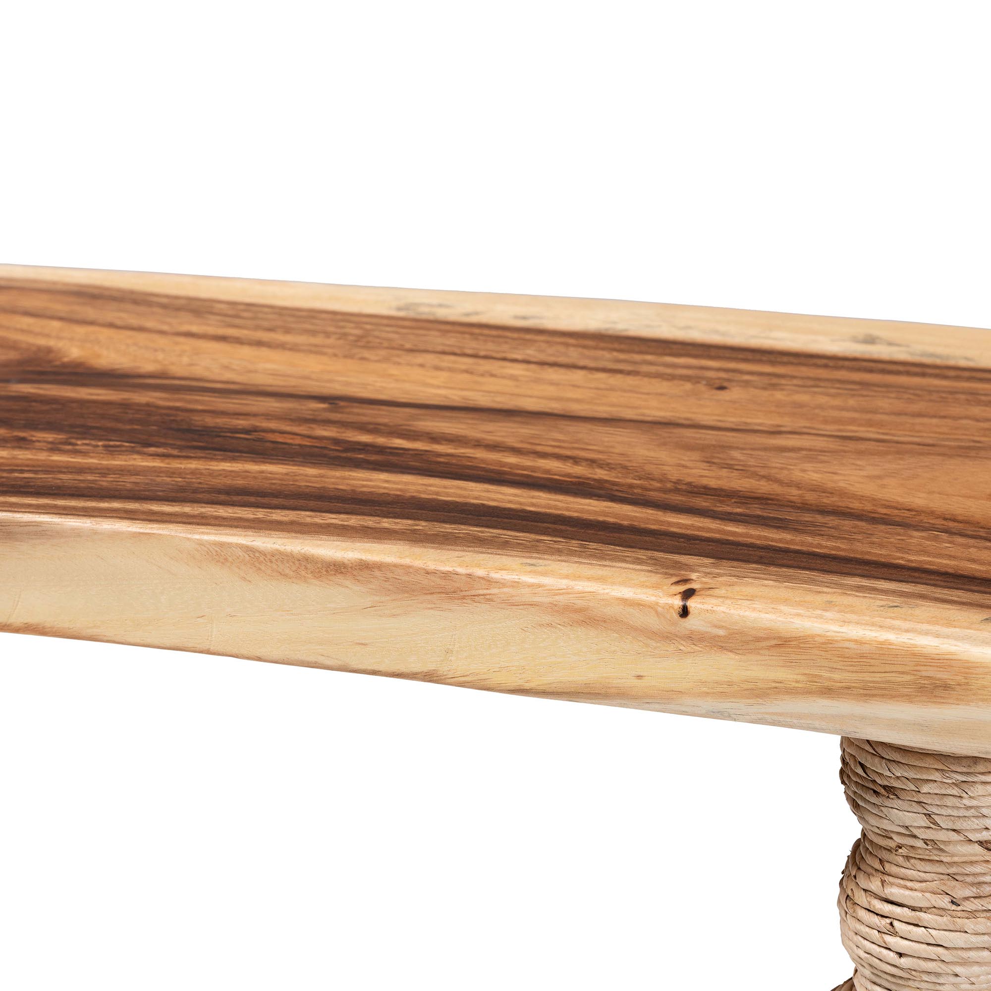 bali & pari Nasnan Teak Wood Console Table with Seagrass and Bobbin Legs - Sculptural Narrow Entryway Table with Hand-wrapped Turned Legs for Hallway, Living Room, or Walkway