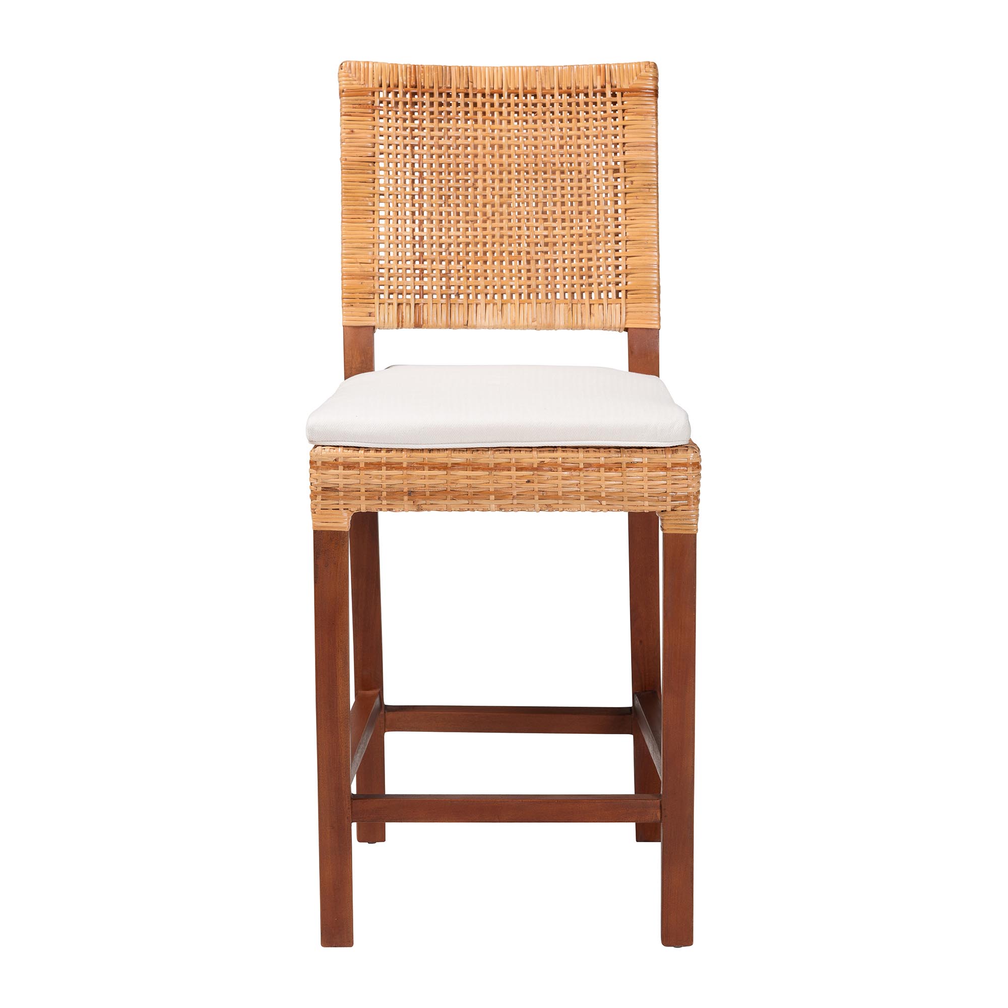 bali & pari Lesia Natural Rattan Counter Stool with Cushion - Handwoven Wicker Stool with Mahogany Wood Frame, Coastal Boho Style for Kitchen Island or Bar Seating