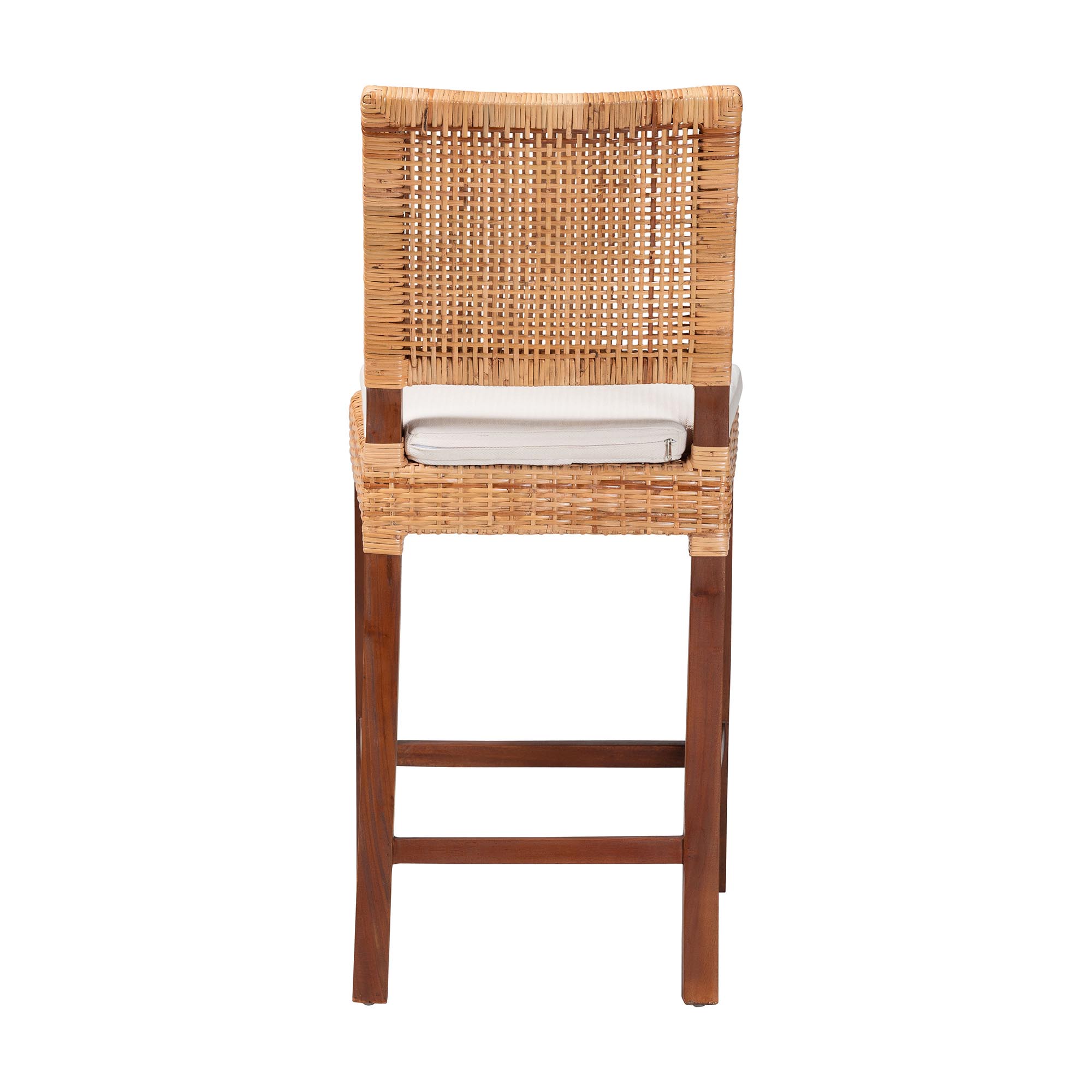 bali & pari Lesia Natural Rattan Counter Stool with Cushion - Handwoven Wicker Stool with Mahogany Wood Frame, Coastal Boho Style for Kitchen Island or Bar Seating