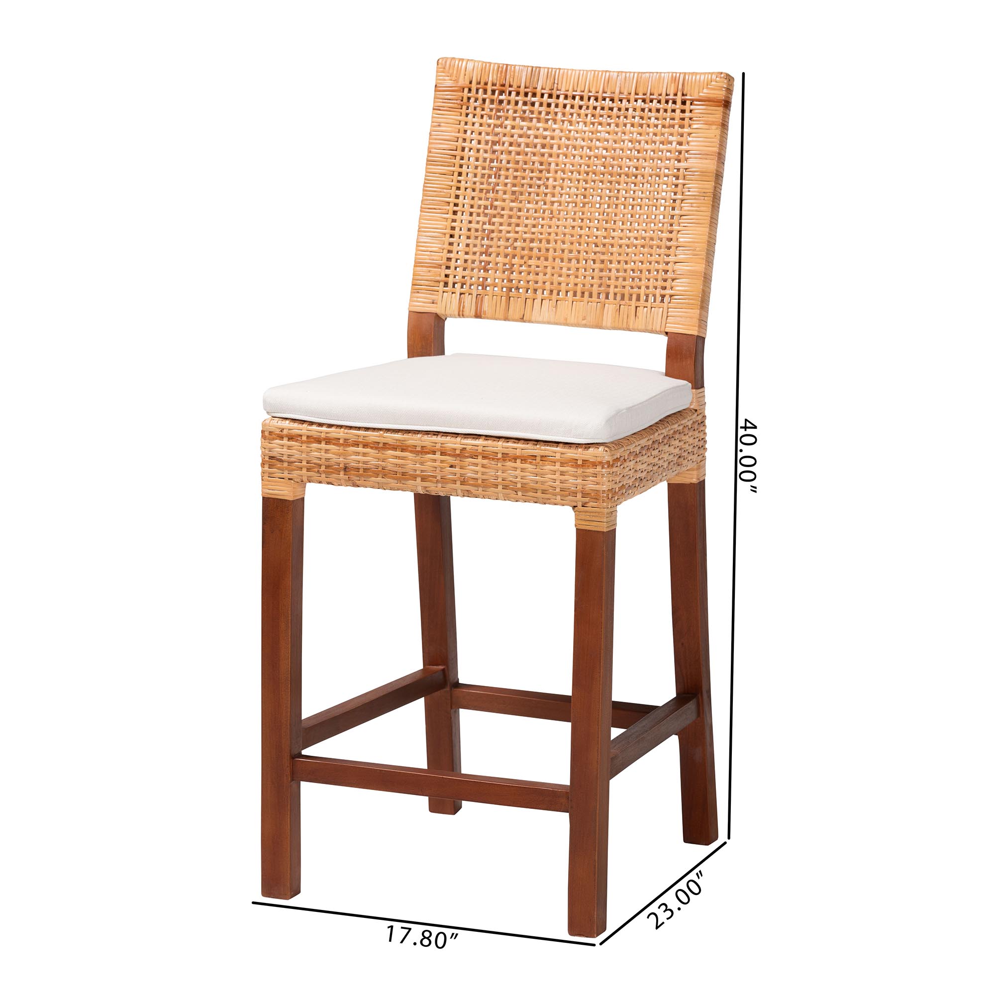 bali & pari Lesia Natural Rattan Counter Stool with Cushion - Handwoven Wicker Stool with Mahogany Wood Frame, Coastal Boho Style for Kitchen Island or Bar Seating