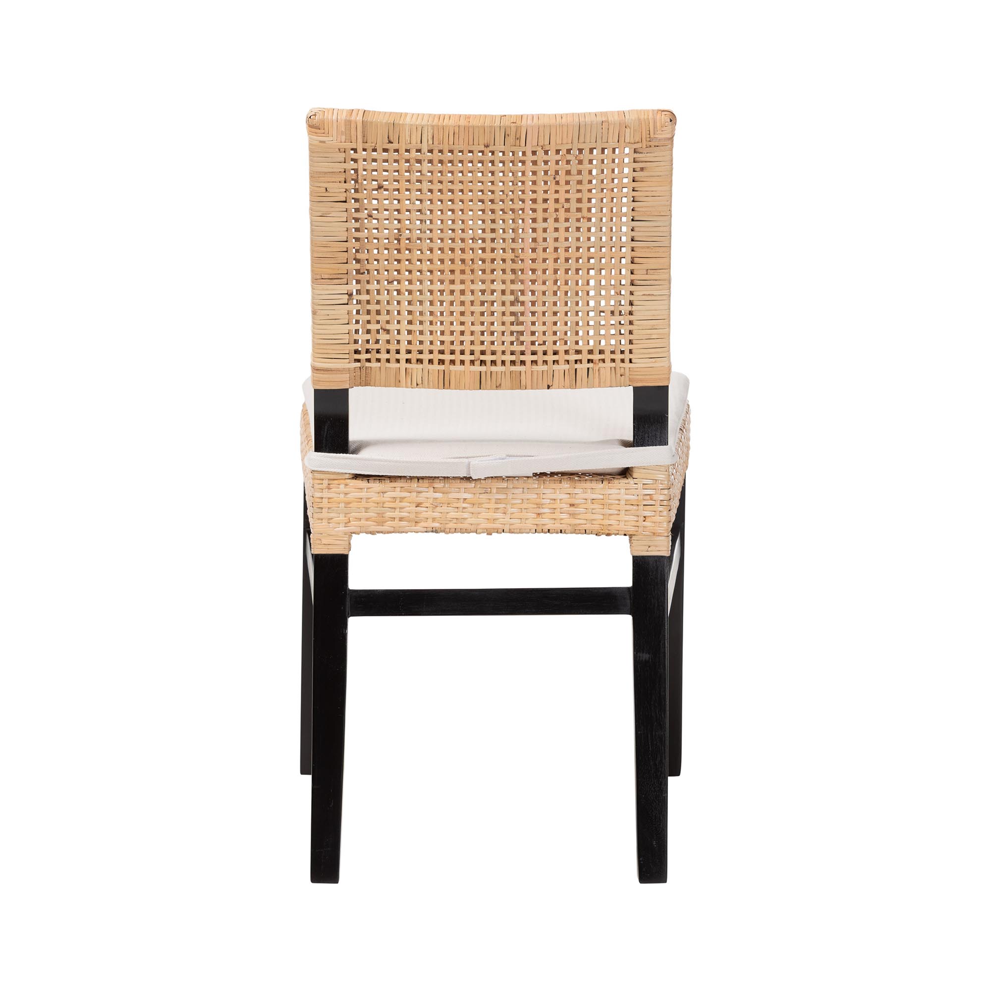 bali & pari Lesia Natural Rattan Dining Chair with Cushion - Handwoven Wicker Side Chair with Mahogany Wood Frame, Coastal Boho Style Seating for Kitchen or Dining Room, Espresso Brown