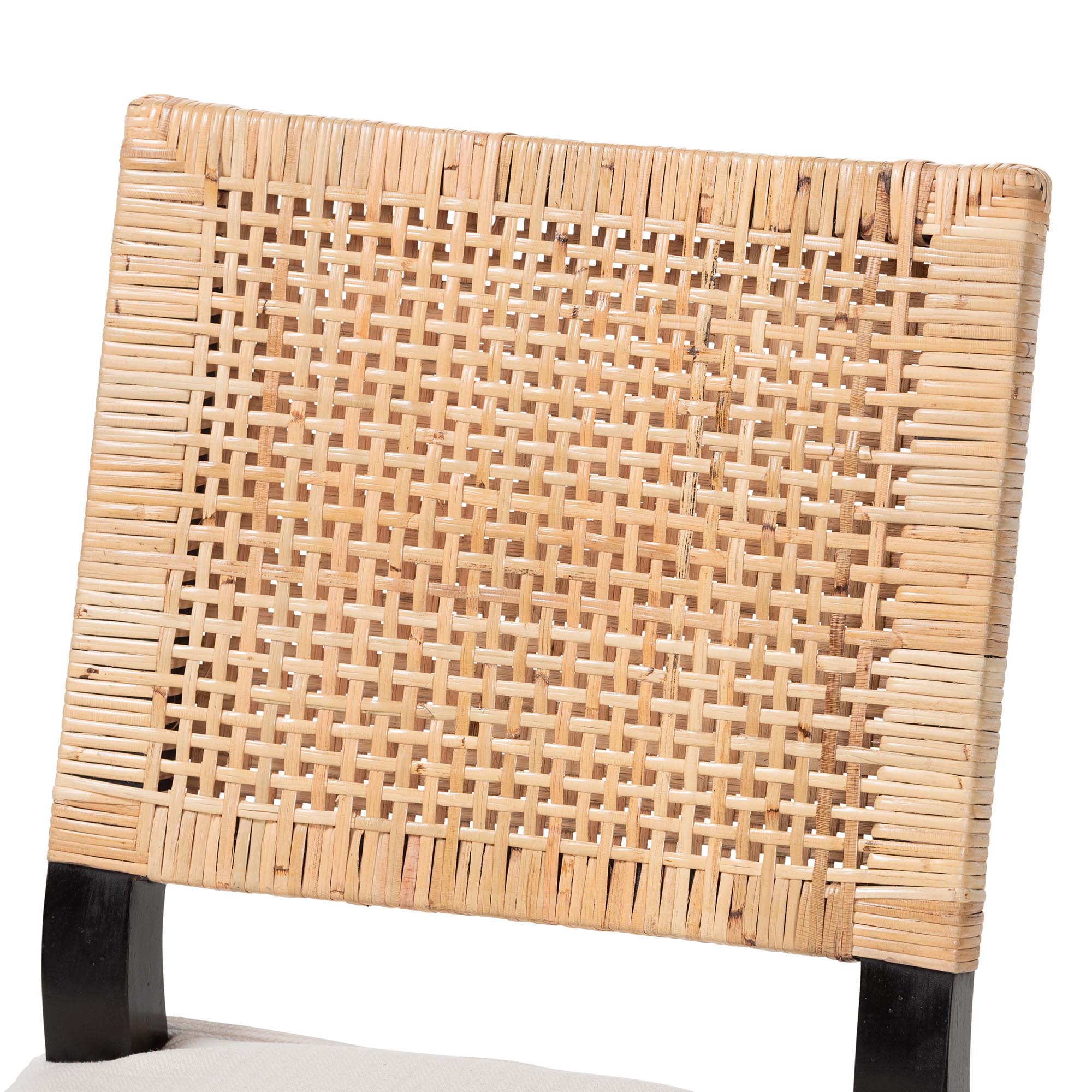 bali & pari Lesia Natural Rattan Dining Chair with Cushion - Handwoven Wicker Side Chair with Mahogany Wood Frame, Coastal Boho Style Seating for Kitchen or Dining Room, Espresso Brown