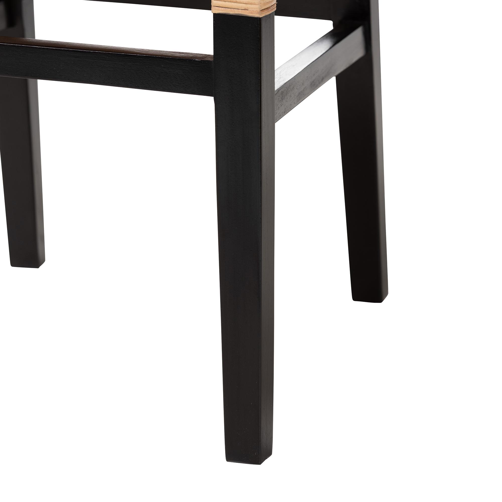 bali & pari Lesia Natural Rattan Dining Chair with Cushion - Handwoven Wicker Side Chair with Mahogany Wood Frame, Coastal Boho Style Seating for Kitchen or Dining Room, Espresso Brown