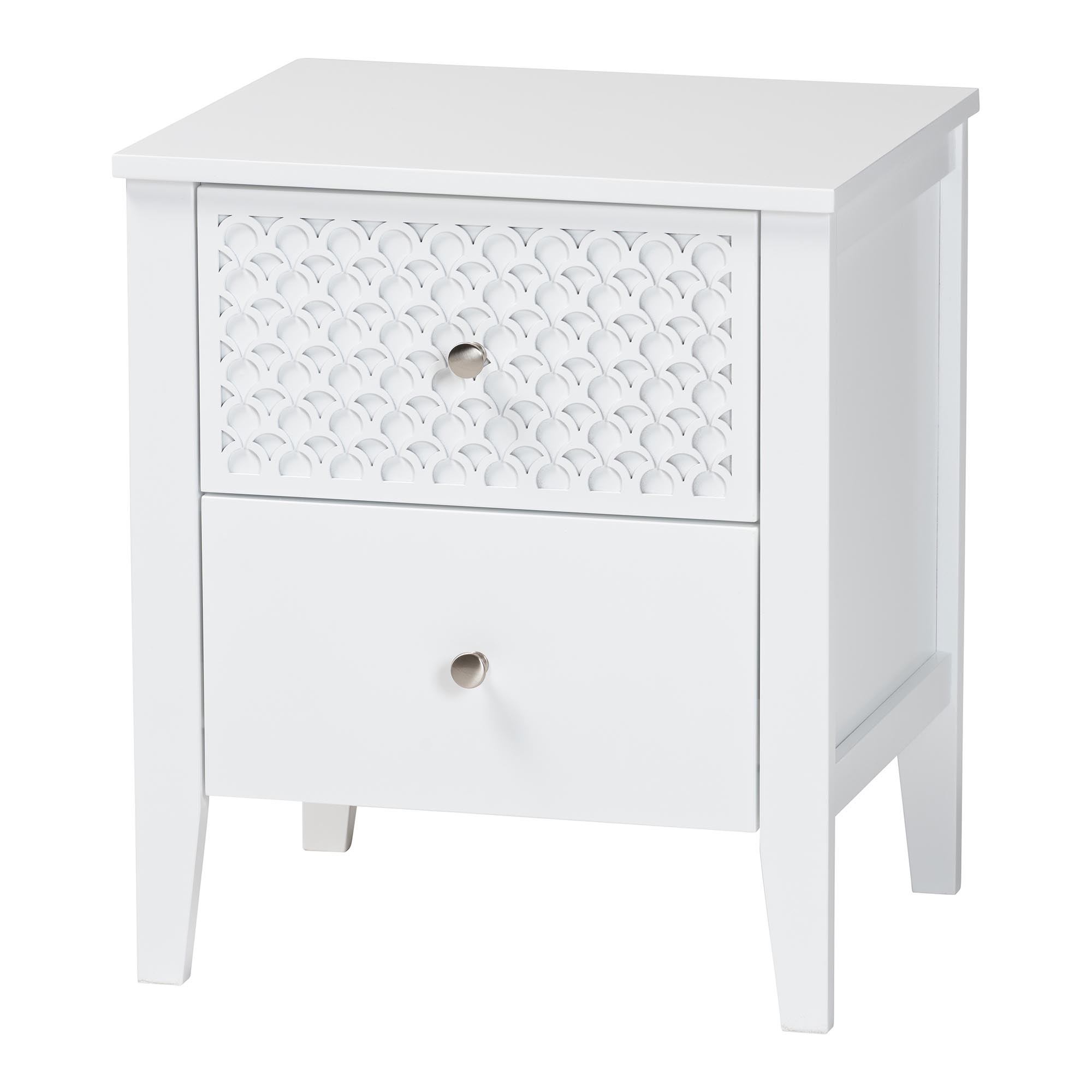 Baxton Studio Lara Twin 4-Piece Bedroom Set - Modern Wood Bed Frame with Matching Nightstands and Dresser, Decorative Laser-Cut Overlay, White