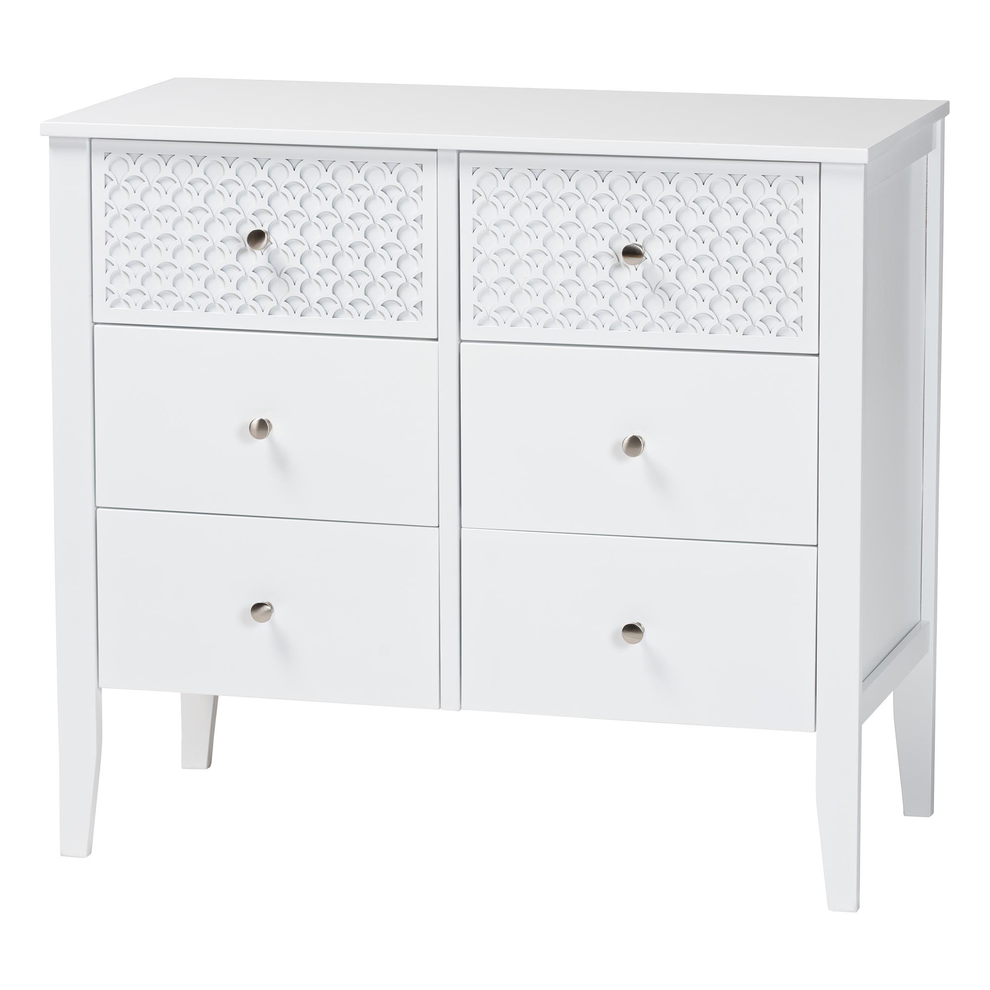 Baxton Studio Lara Twin 4-Piece Bedroom Set - Modern Wood Bed Frame with Matching Nightstands and Dresser, Decorative Laser-Cut Overlay, White