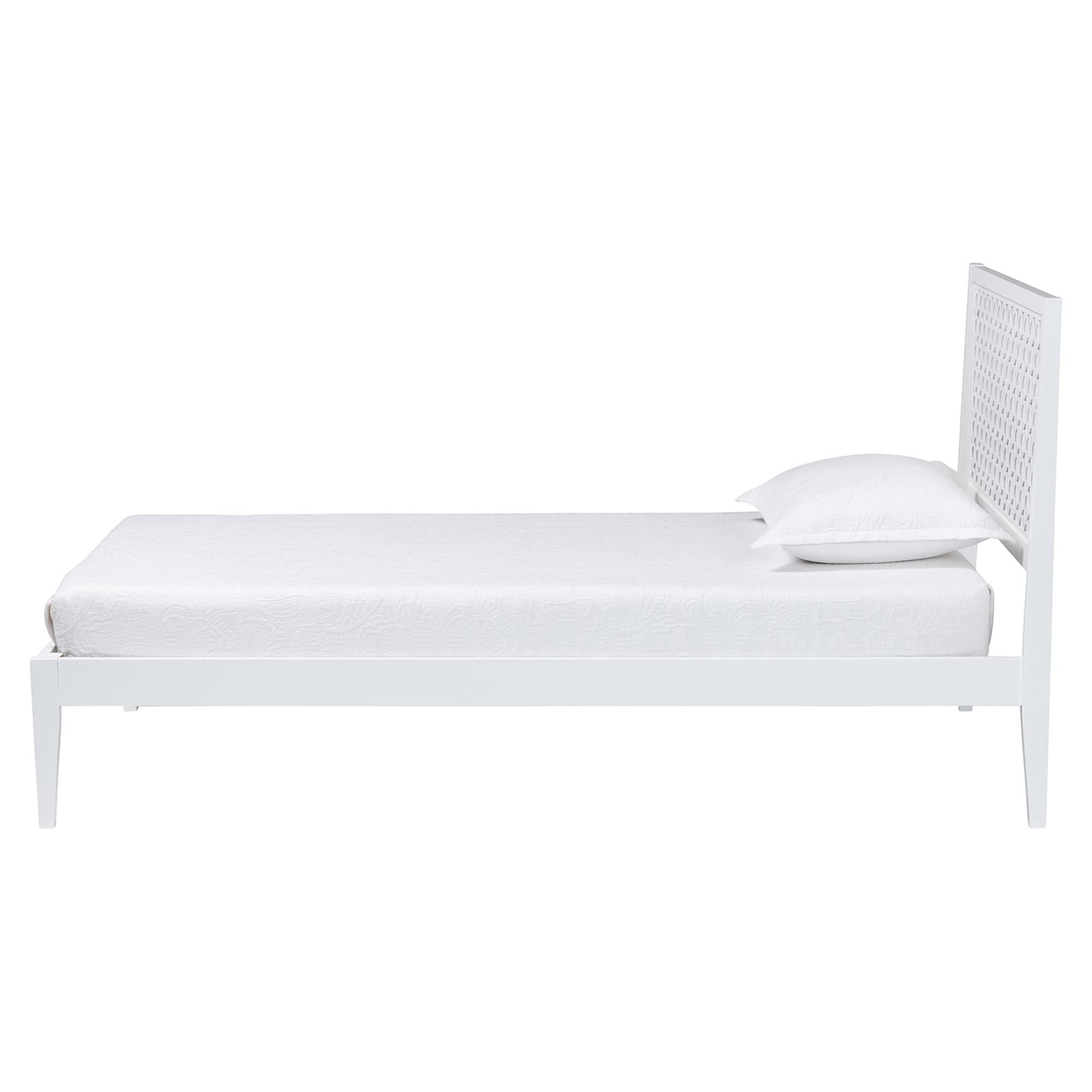 Baxton Studio Lara Twin Platform Bed - Modern Wood Bed Frame with Laser-Cut Decorative Headboard Overlay, White