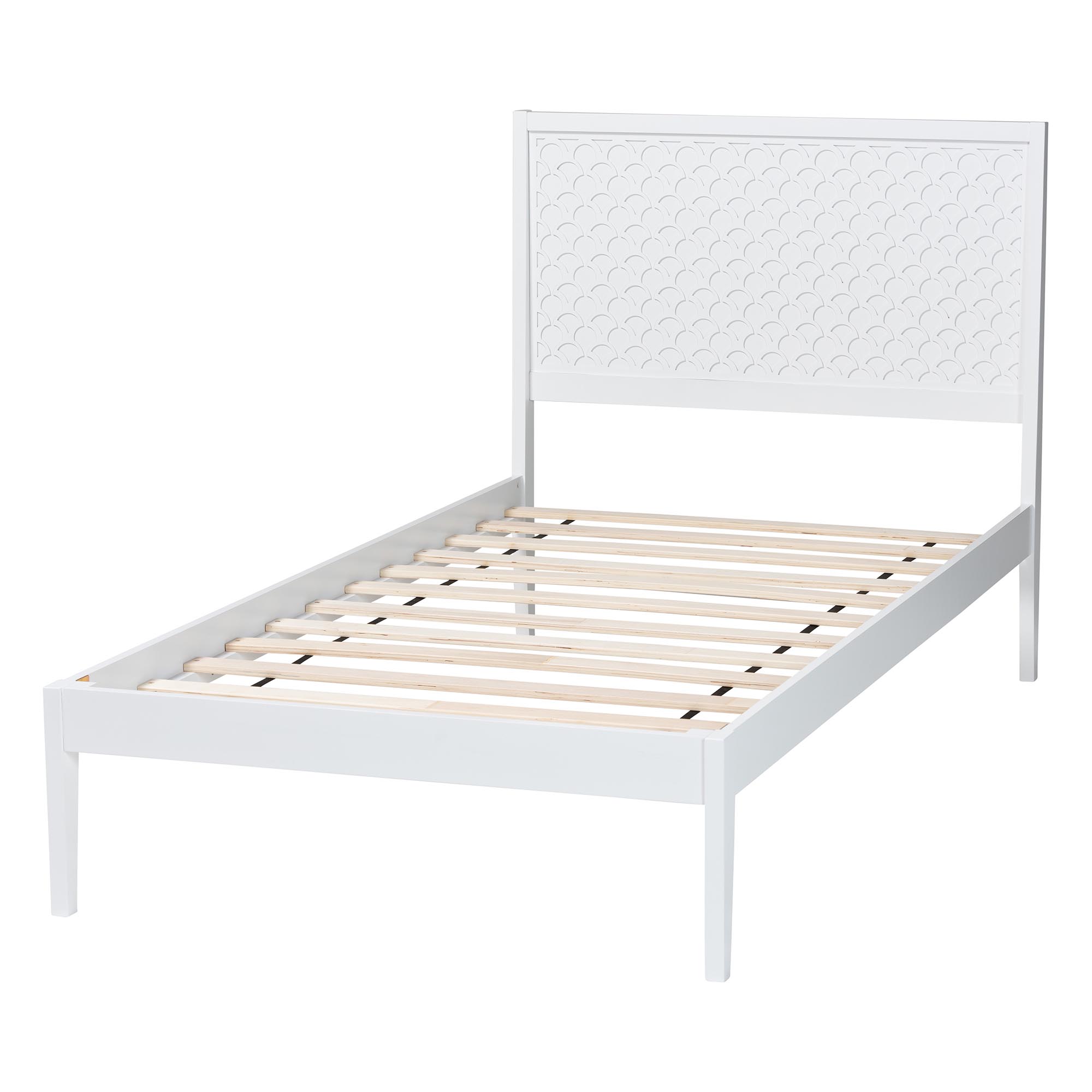 Baxton Studio Lara Twin Platform Bed - Modern Wood Bed Frame with Laser-Cut Decorative Headboard Overlay, White